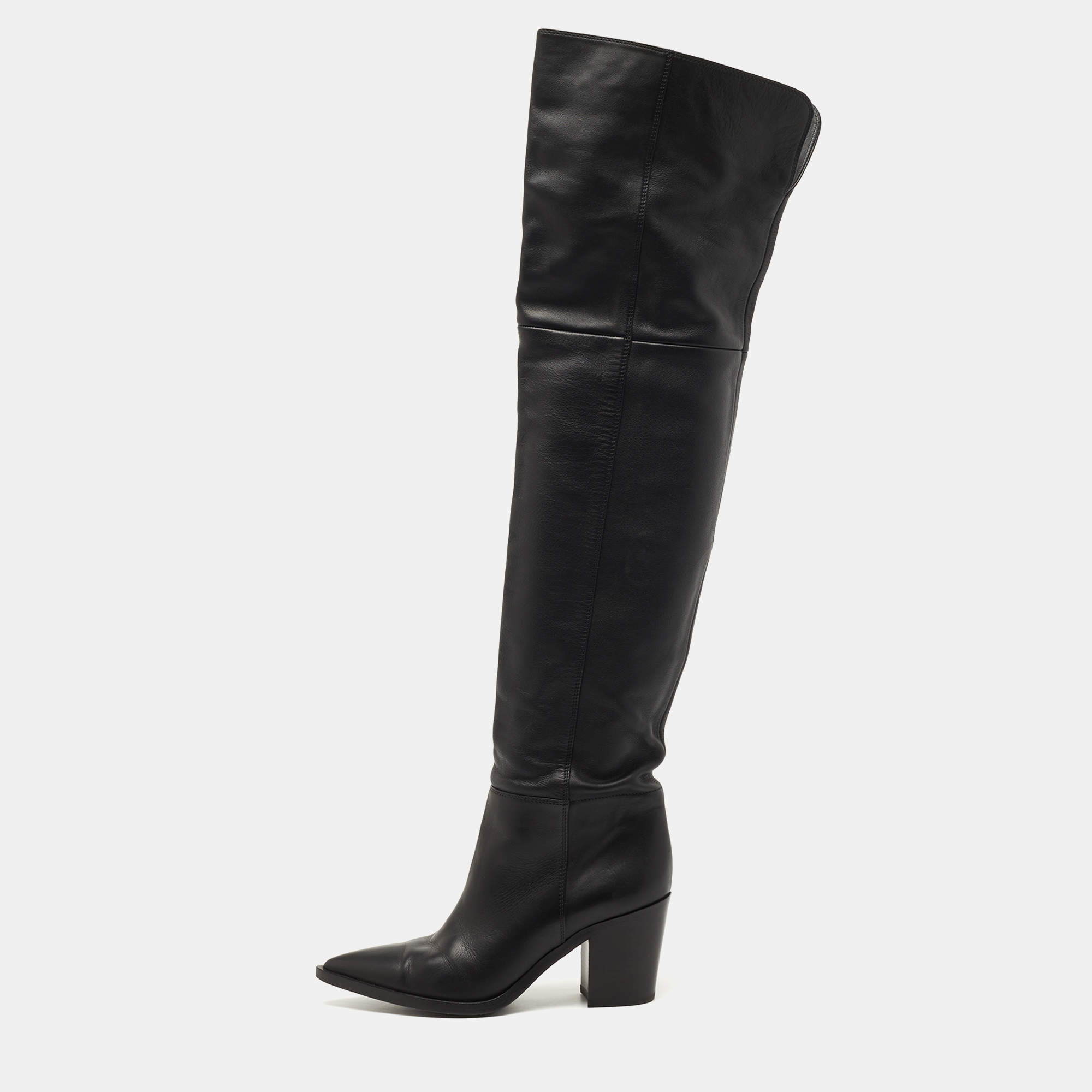 Pre Owned Gianvito Rossi Black Leather Over The Knee Length Boots Size 36