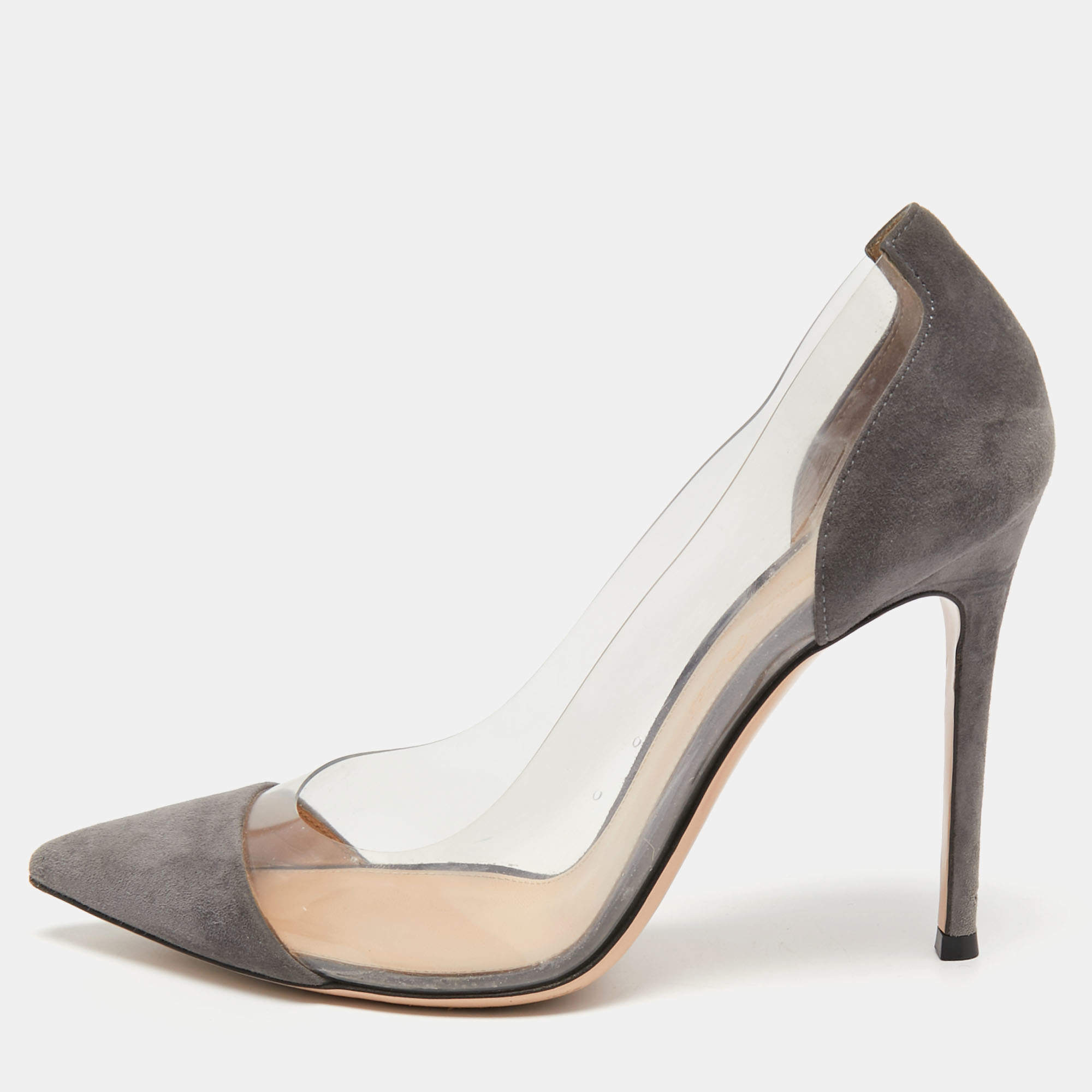 Gianvito Rossi Grey Suede and PVC Plexi Pumps Size 38 Gianvito Rossi