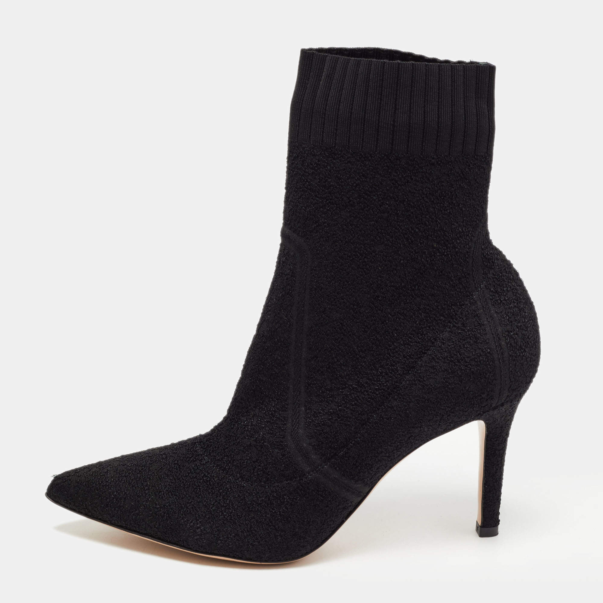 Pre Owned Gianvito Rossi Black Knit Fabric Ankle Boots Size 37.5