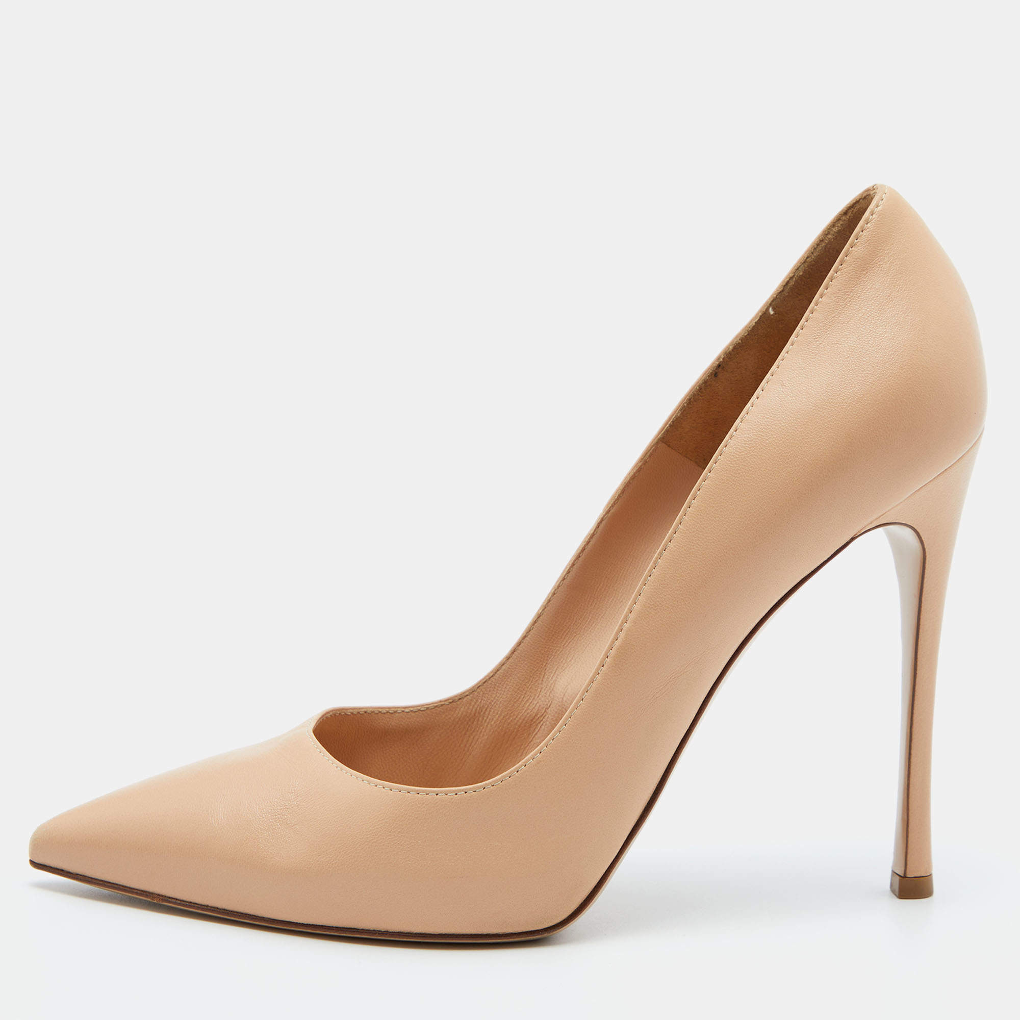 Pre Owned Gianvito Rossi Beige Leather Pointed Toe Pumps Size 40