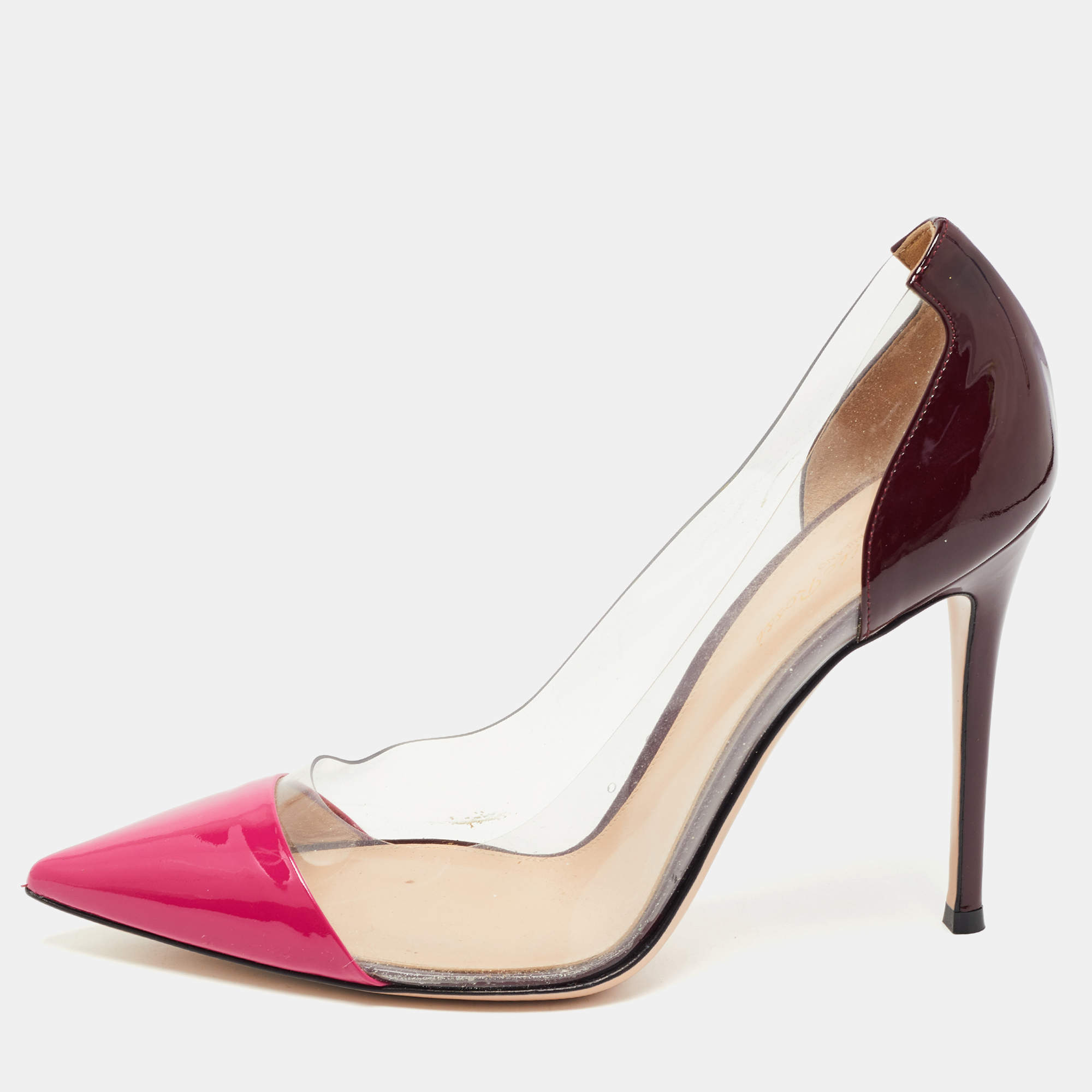 Pre Owned Gianvito Rossi Pink/Burgundy Patent Leather and PVC Plexi Pumps Size 41