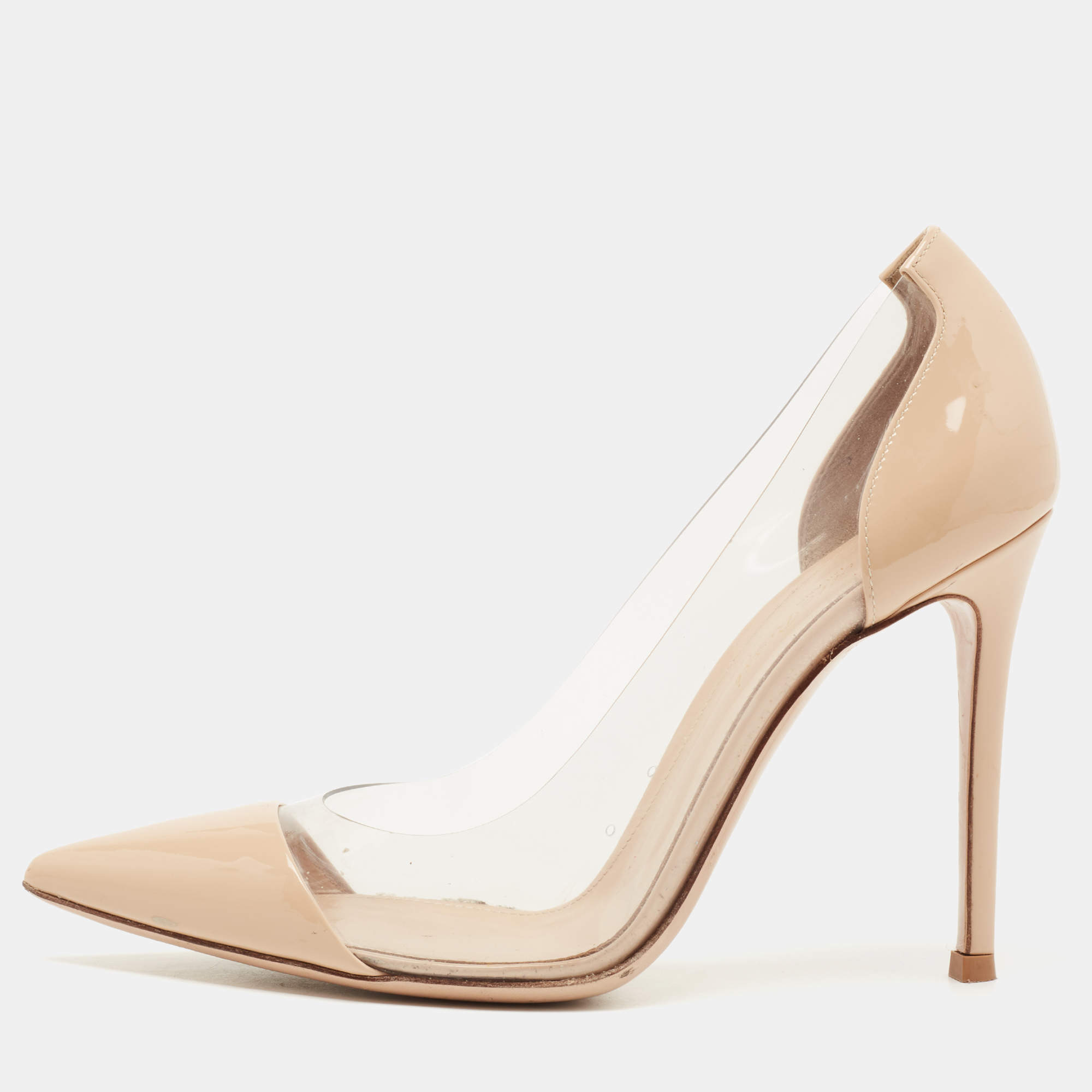 Pre Owned Gianvito Rossi Beige PVC and Patent Plexi Pumps Size 37