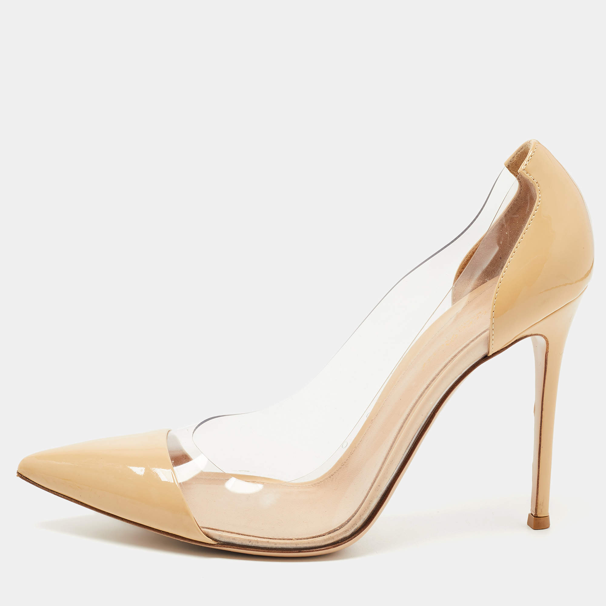 Pre Owned Gianvito Rossi Beige Patent Leather, PVC Plexi Pumps Size 41