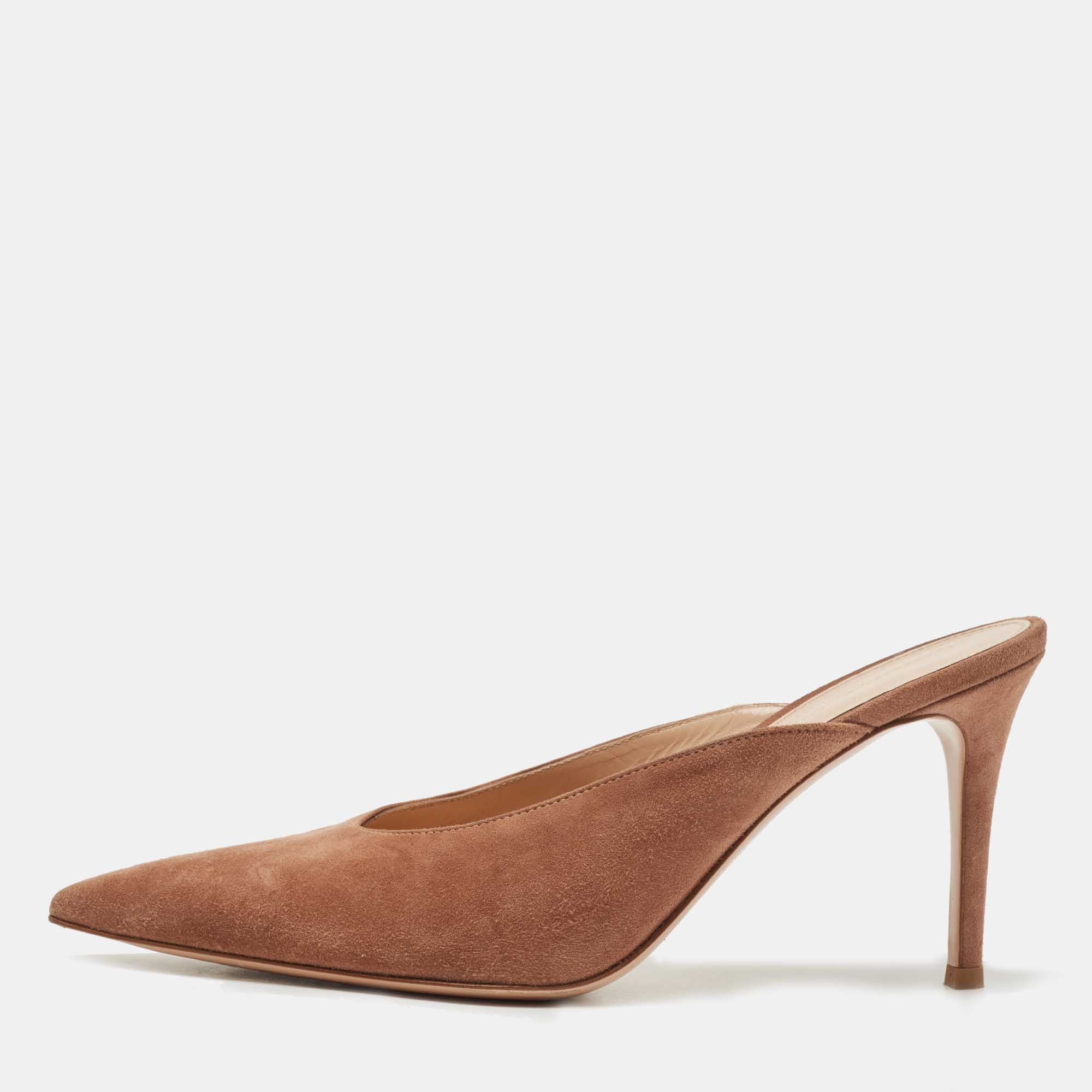 Pre Owned Gianvito Rossi Beige Suede Fanny Mules Size 38