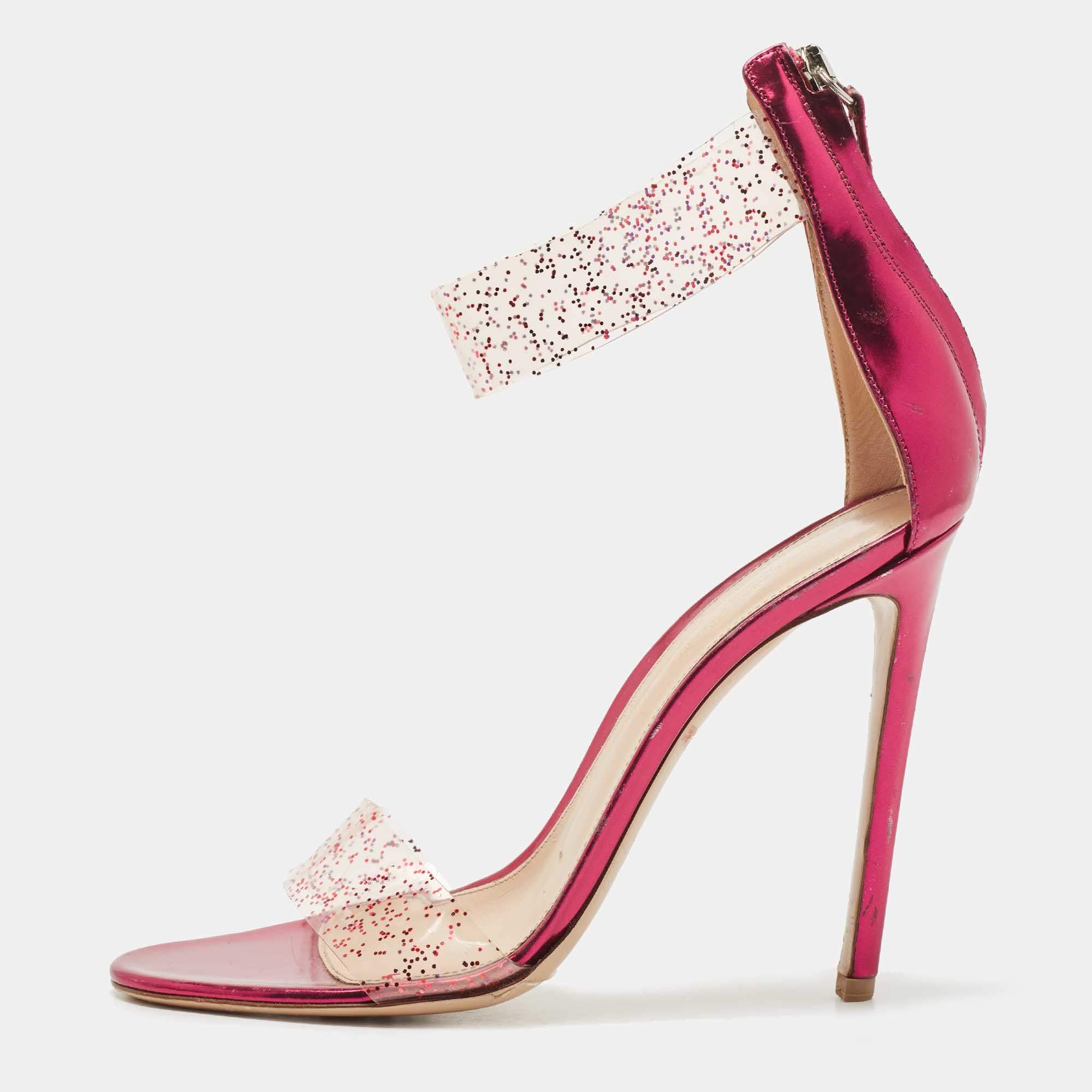 Pre Owned Gianvito Rossi Purple PVC and Leather Ankle Strap Sandals Size 40