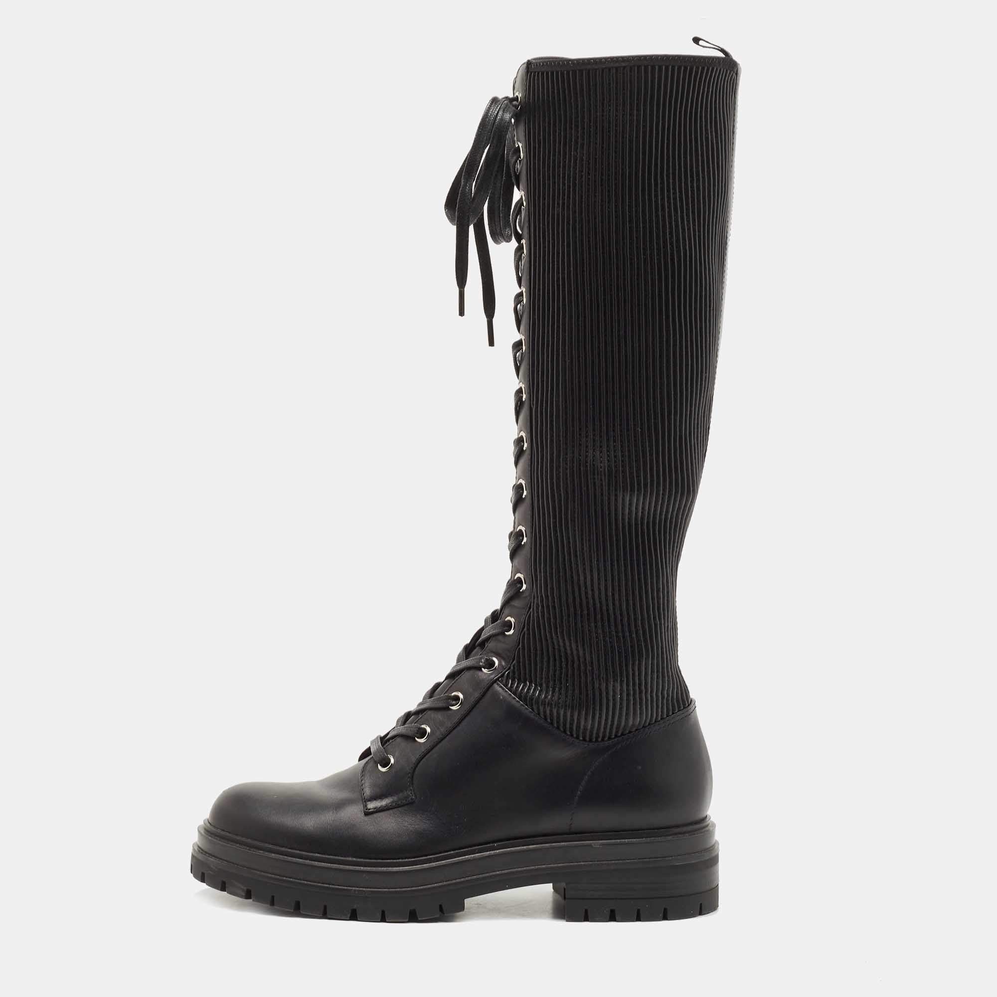 Pre Owned Gianvito Rossi Black Leather Martis Lace Up Boots Size 39.5 