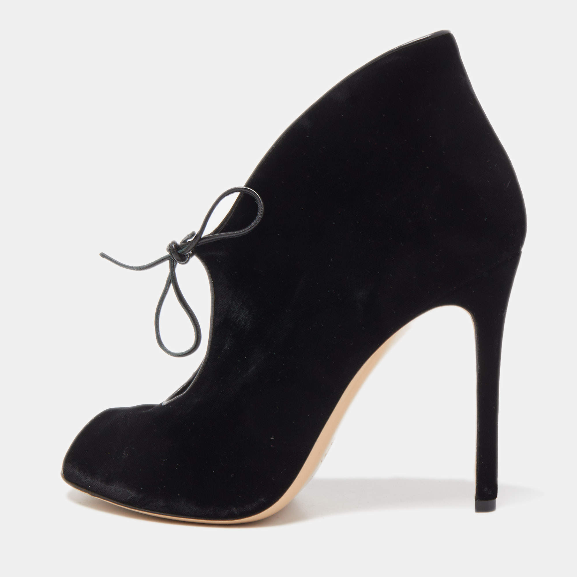 Pre Owned Gianvito Rossi Black Velvet Open Toe Booties Size 38