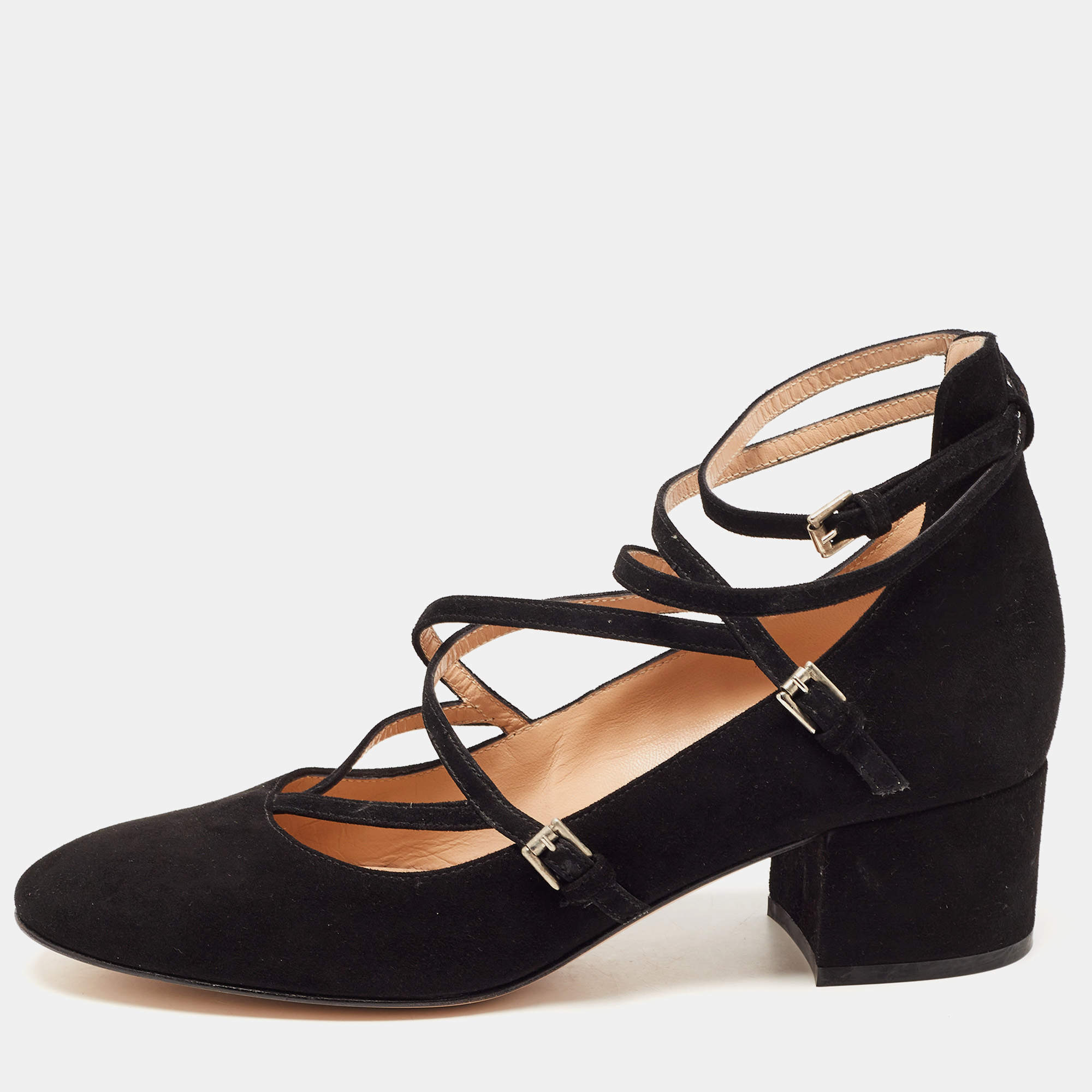 Gianvito Rossi Multi-strap Suede Mary Jane Block Heel Pumps in Black