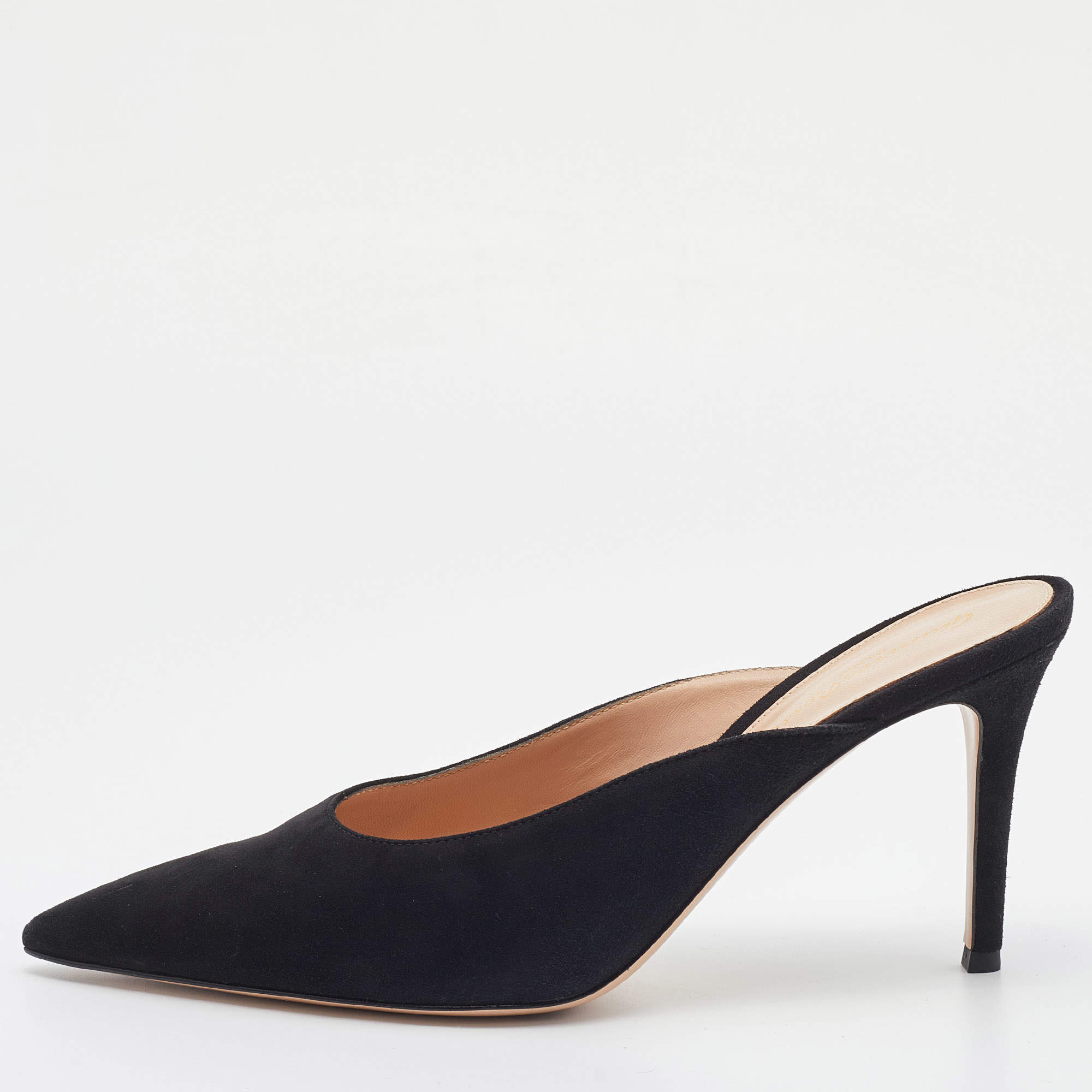 Pre Owned Gianvito Rossi Black Suede Fanny Pointed-Toe Mules Size 39.5