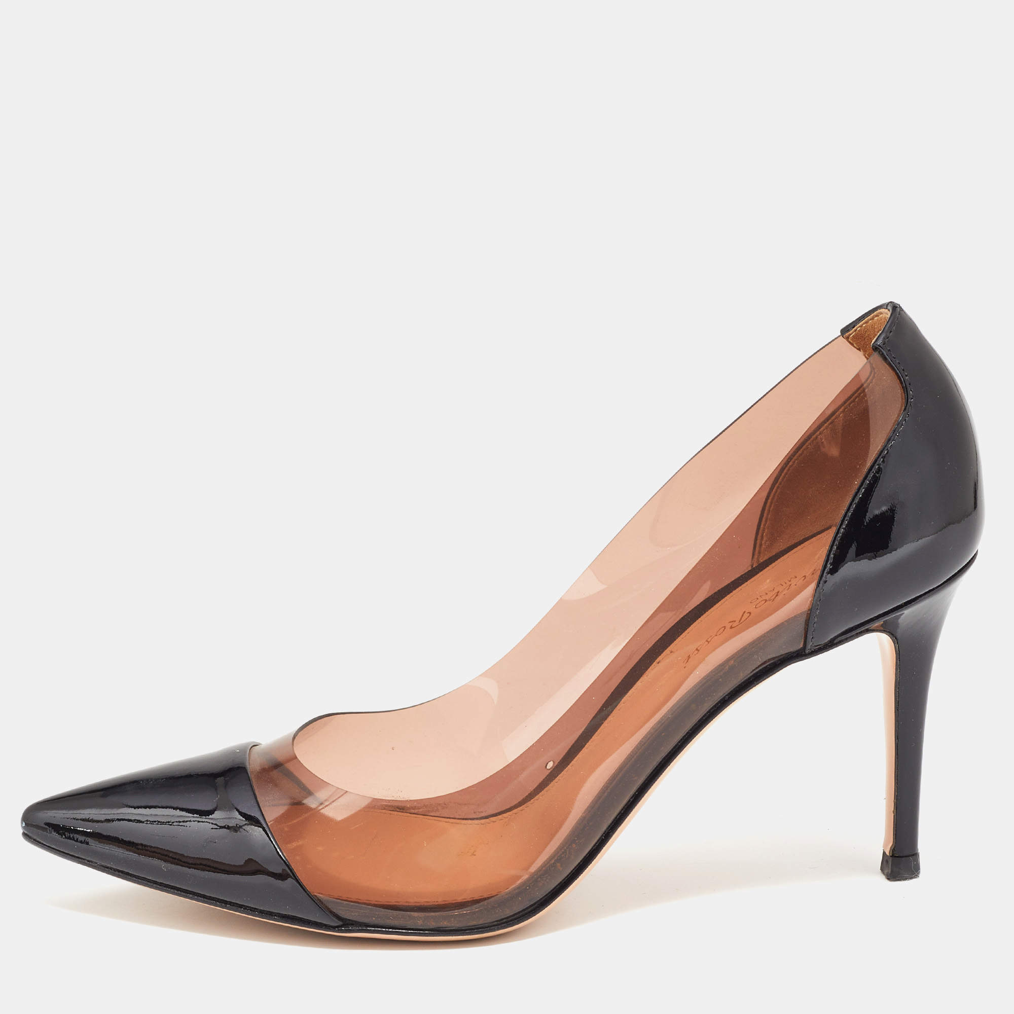 Pre Owned Gianvito Rossi Black Patent Leather and PVC Plexi Pumps Size 37.5