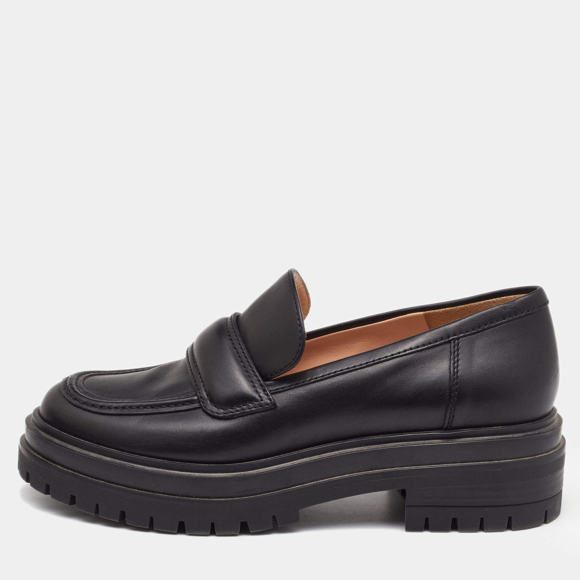 Pre Owned Gianvito Rossi Black Leather Argo Loafers Size 35.5