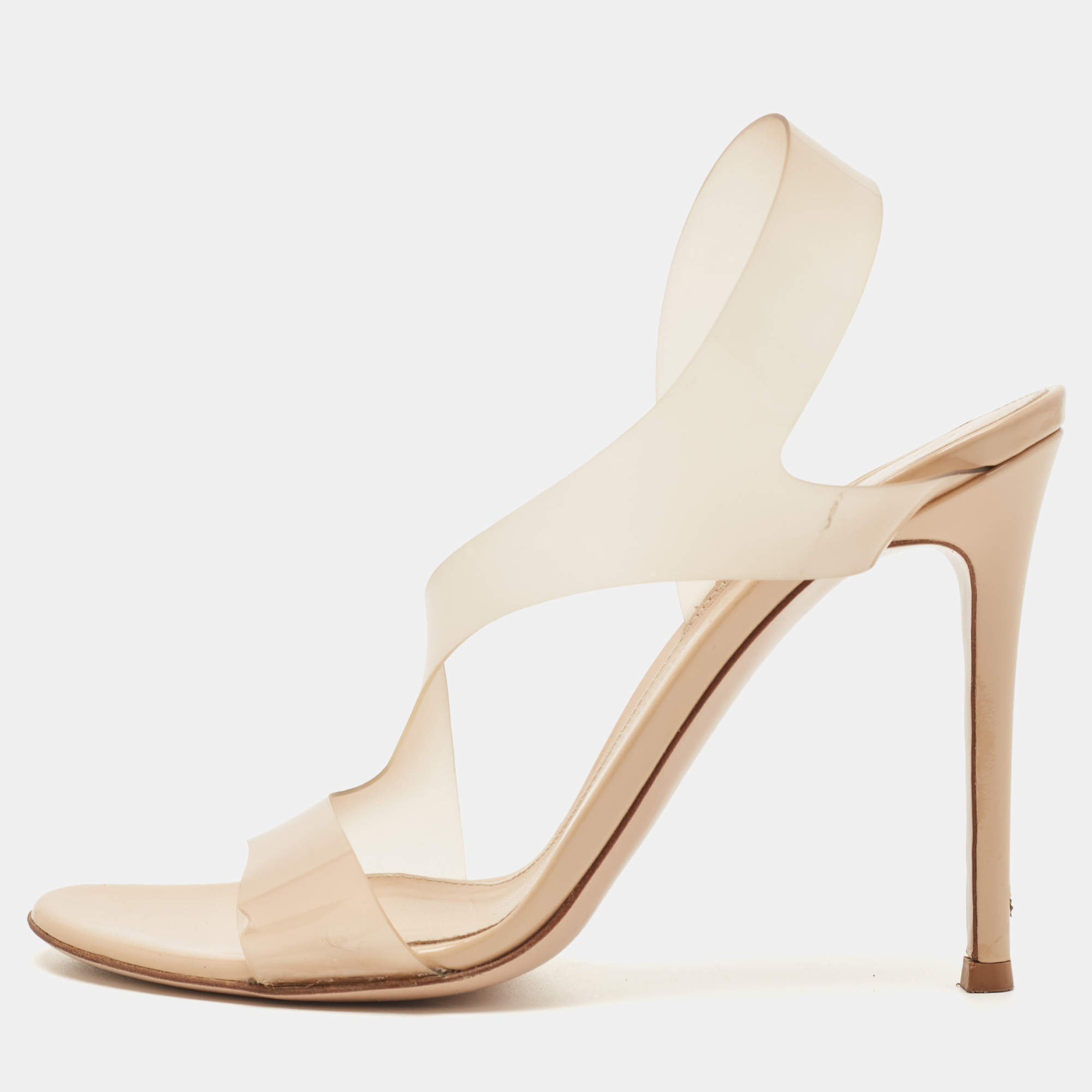 Pre Owned Gianvito Rossi Beige PVC and Patent Metropolis Ankle Strap Sandals Size 37