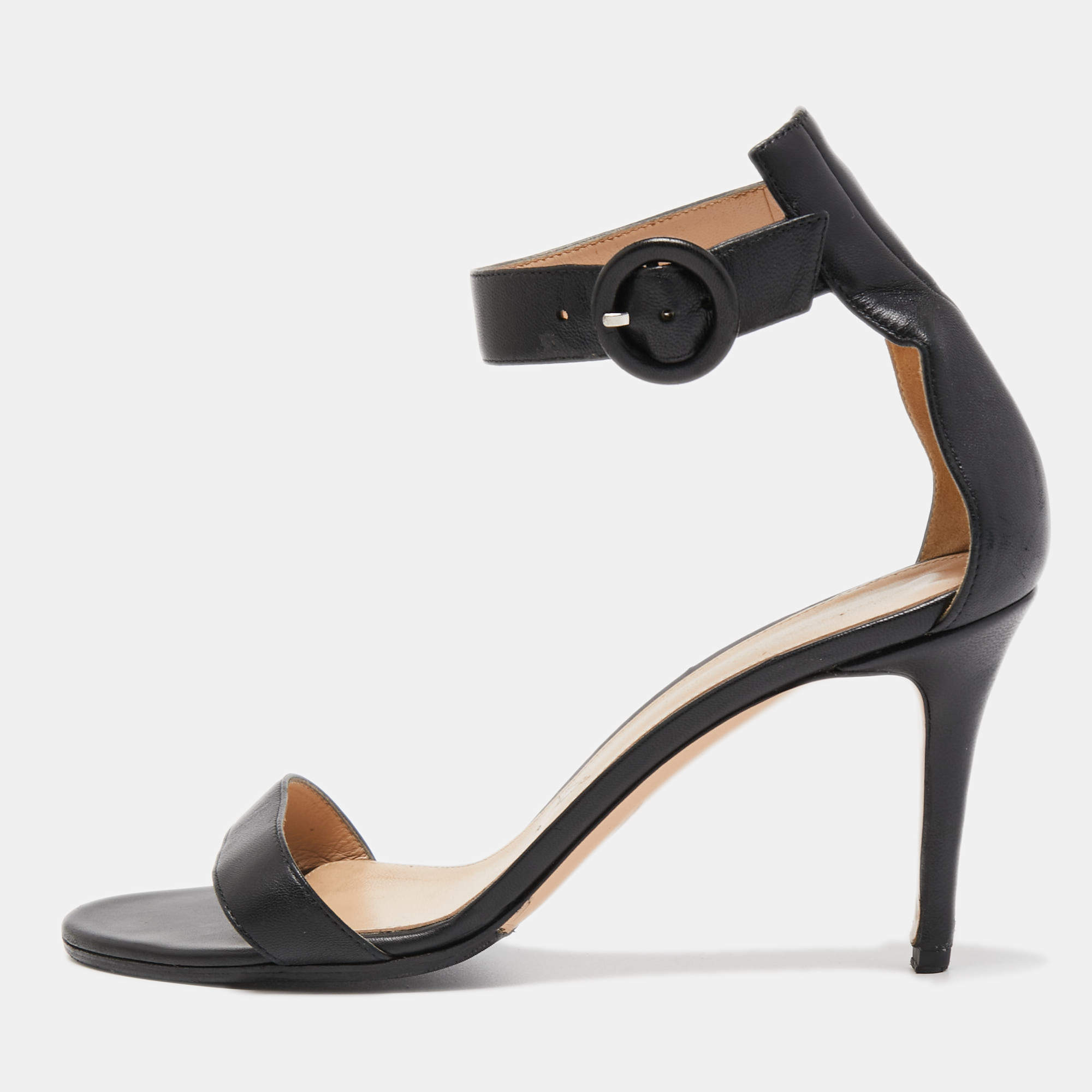 Pre Owned Gianvito Rossi Black Leather Portofino Ankle Strap  Sandals Size 40