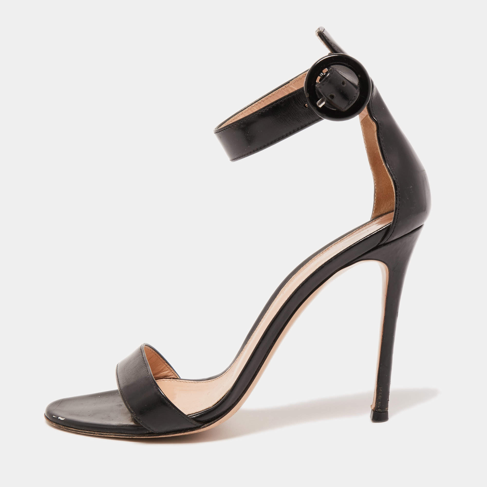 Pre Owned Gianvito Rossi Black Leather Portofino Ankle Strap Sandals Size 38