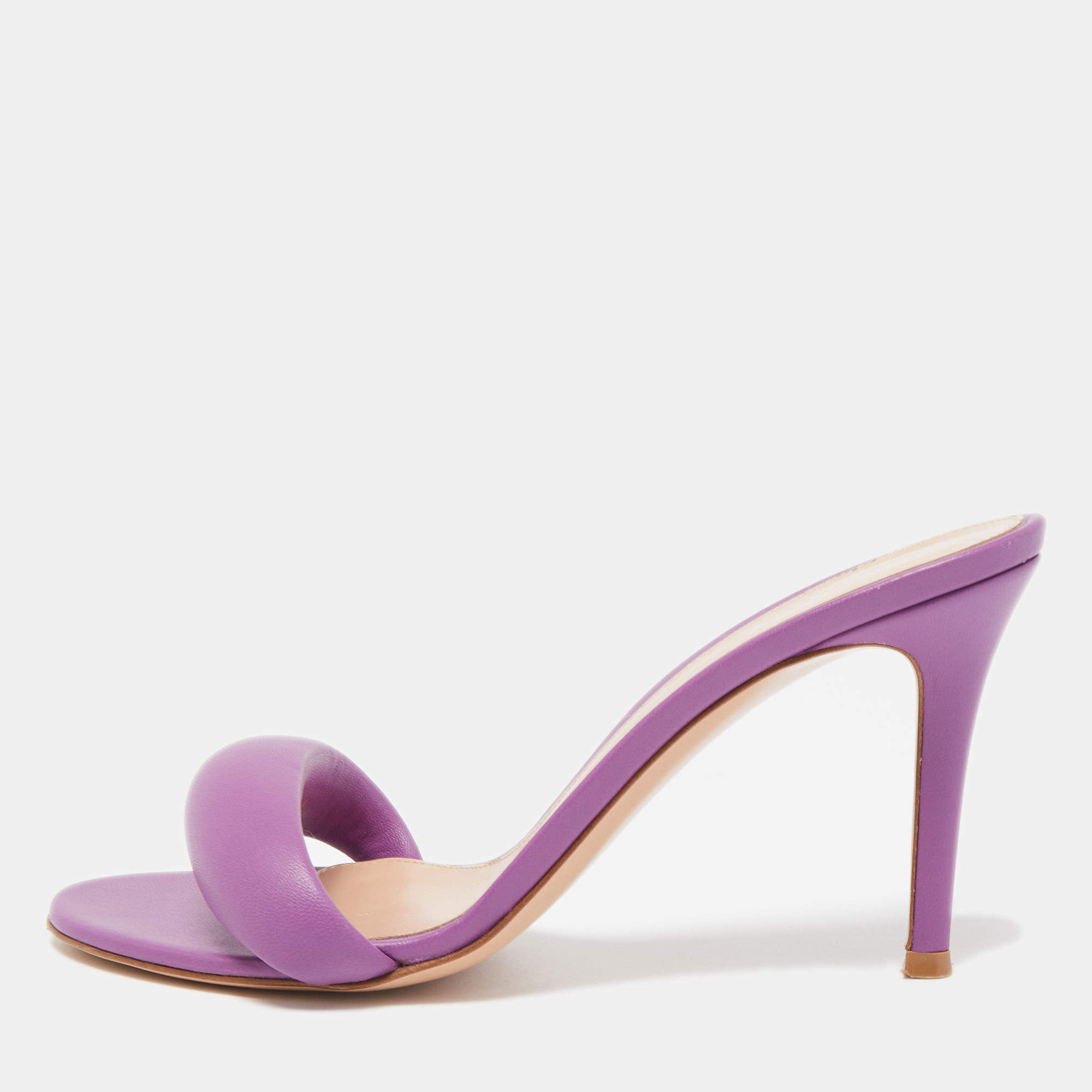 Pre Owned Gianvito Rossi Purple Leather Bijoux Slides Size 38