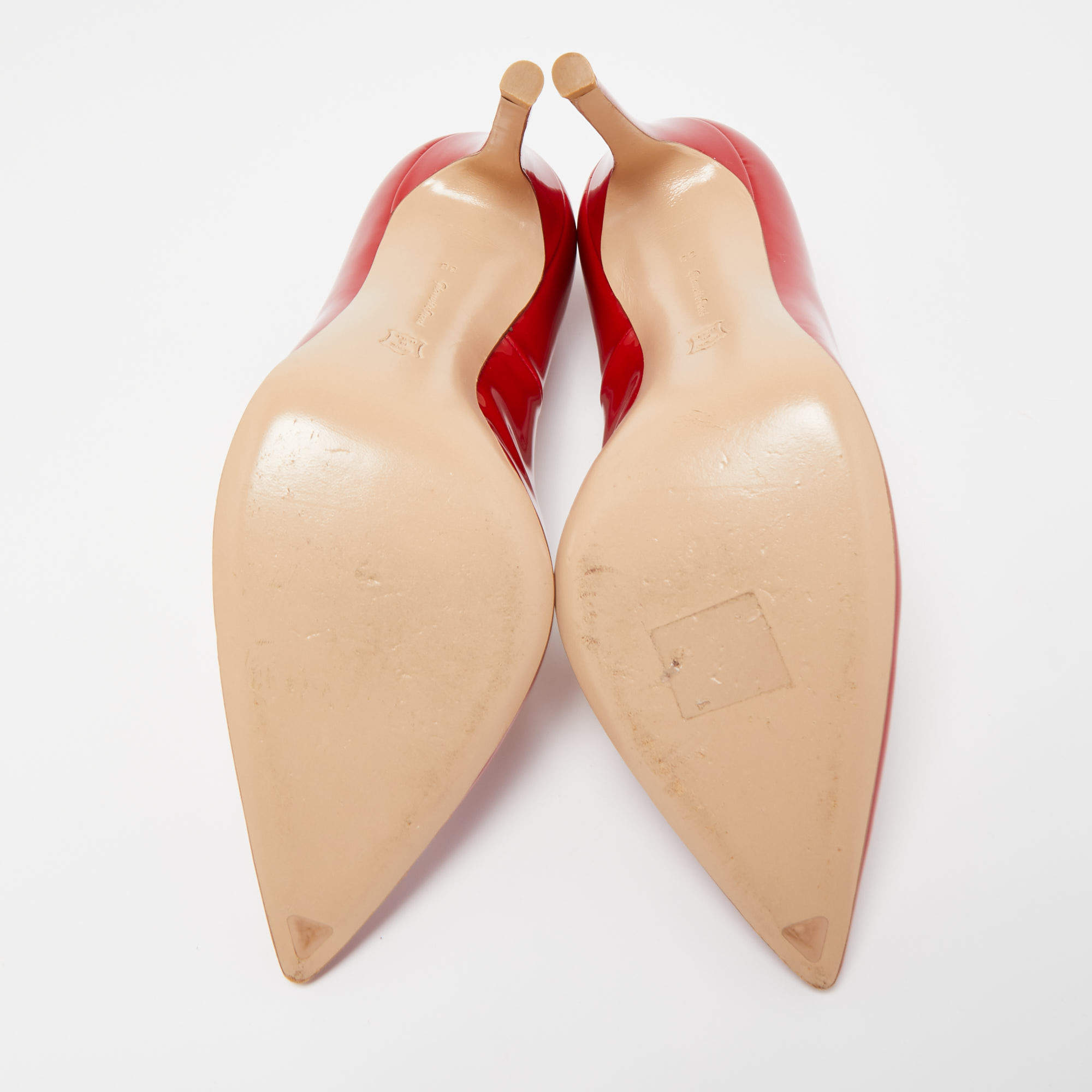 Pre Owned Gianvito Rossi Red Patent Leather Pointed Toe Pumps Size 38