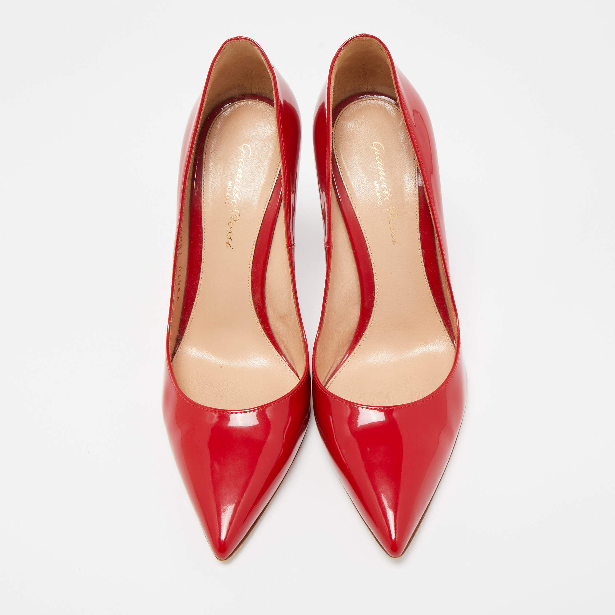 Pre Owned Gianvito Rossi Red Patent Leather Pointed Toe Pumps Size 38