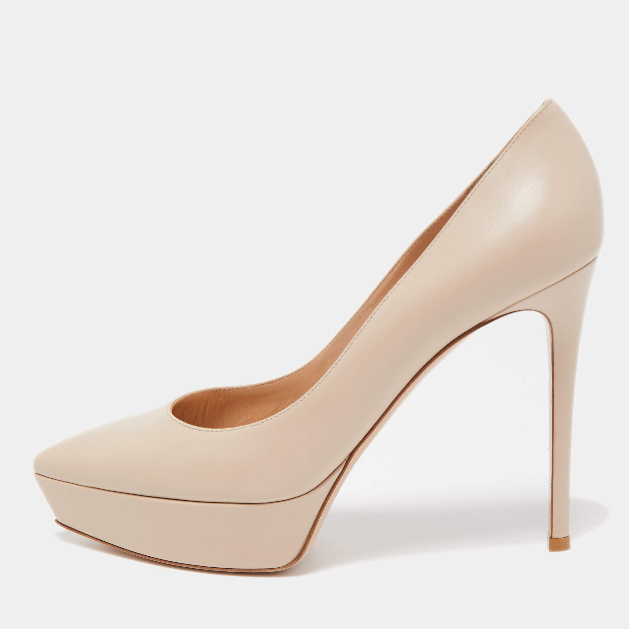 Gianvito Rossi Light Pink Leather Platform Pointed Toe Pumps Size 41