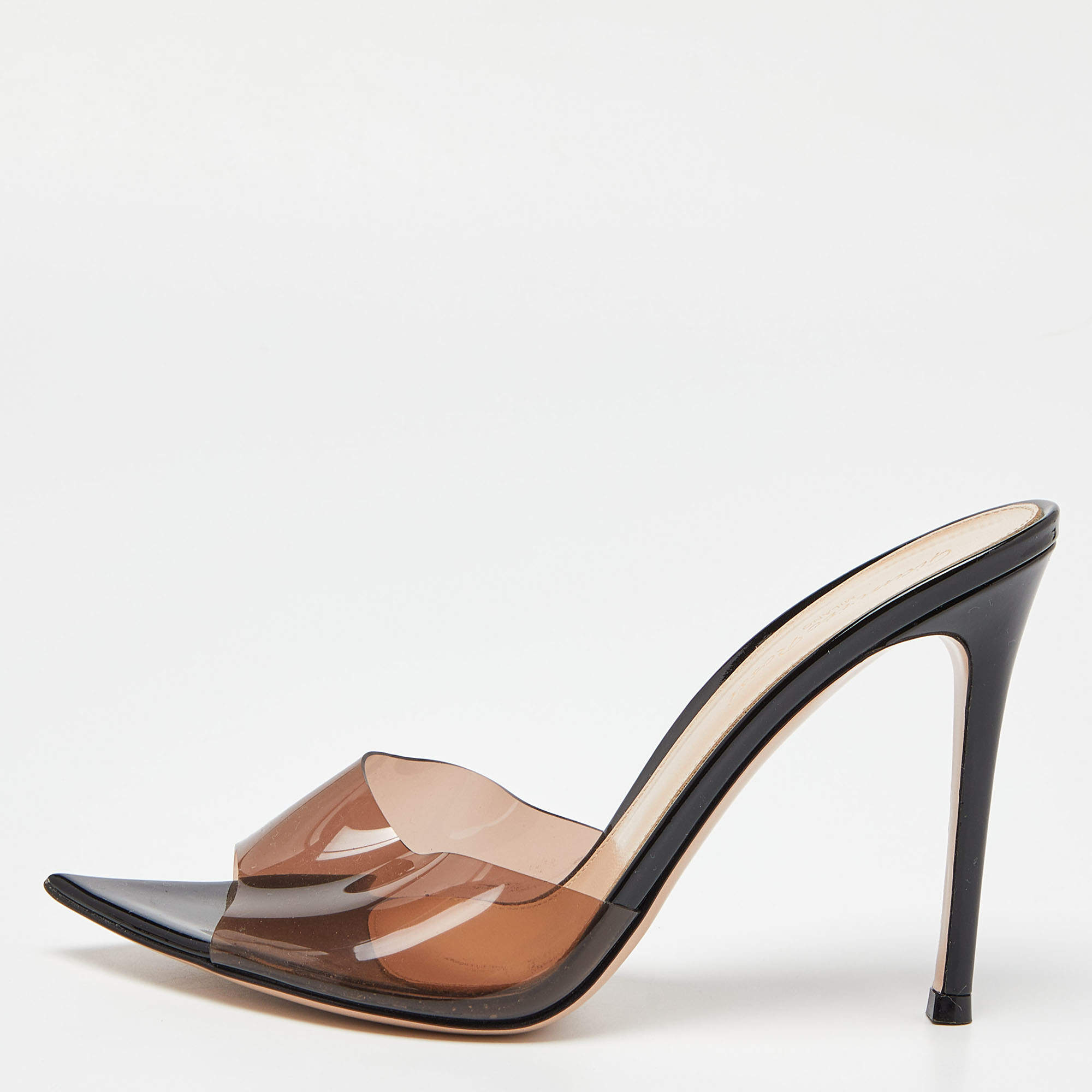 Pre Owned Gianvito Rossi Brown PVC Elle Slide Sandals Size 37