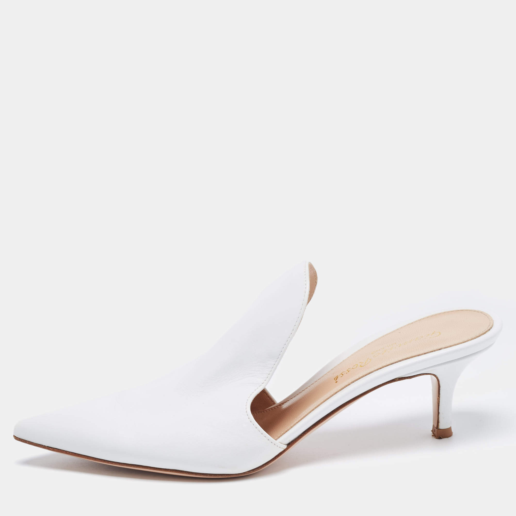Pre Owned Gianvito Rossi White Leather Aramis Mules Size 36