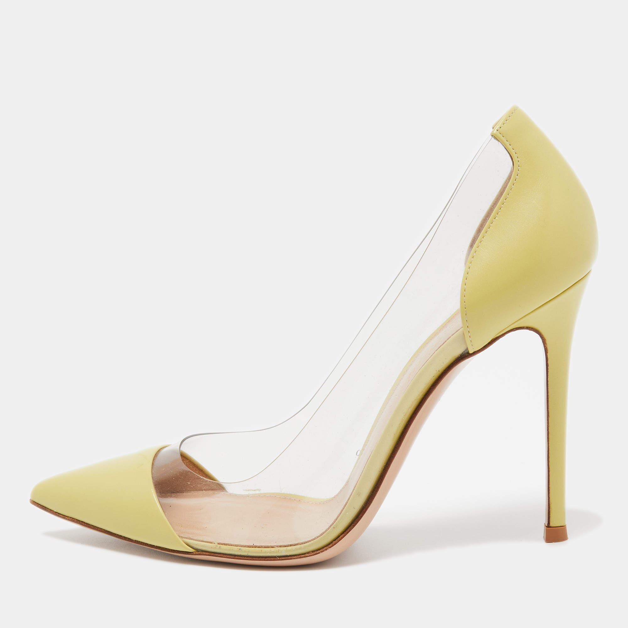 Pre Owned Gianvito Rossi Light Yellow Leather and PVC Plexi Pumps Size 38.5