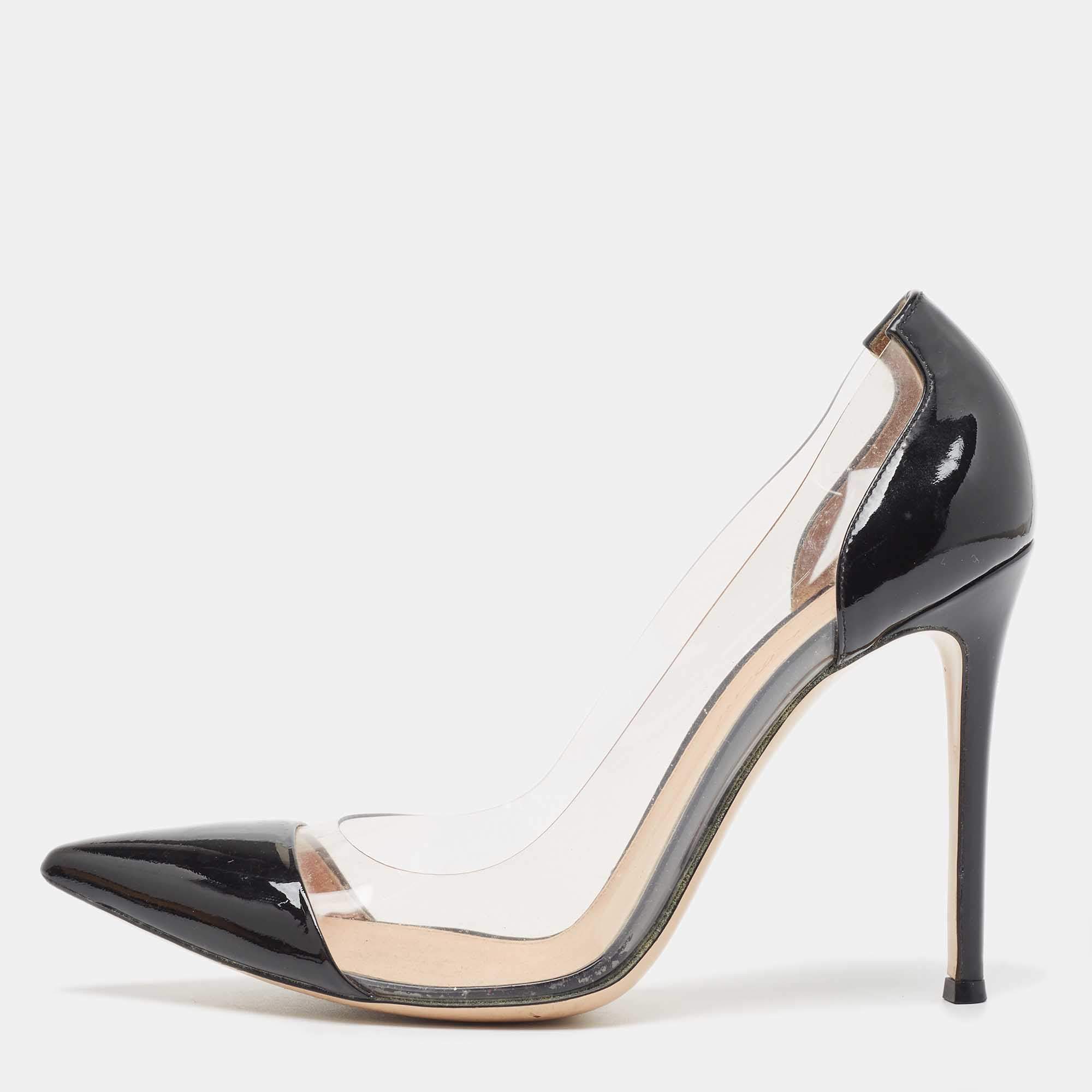 Pre Owned Gianvito Rossi Black Patent Leather and PVC Plexi Pumps Size 39