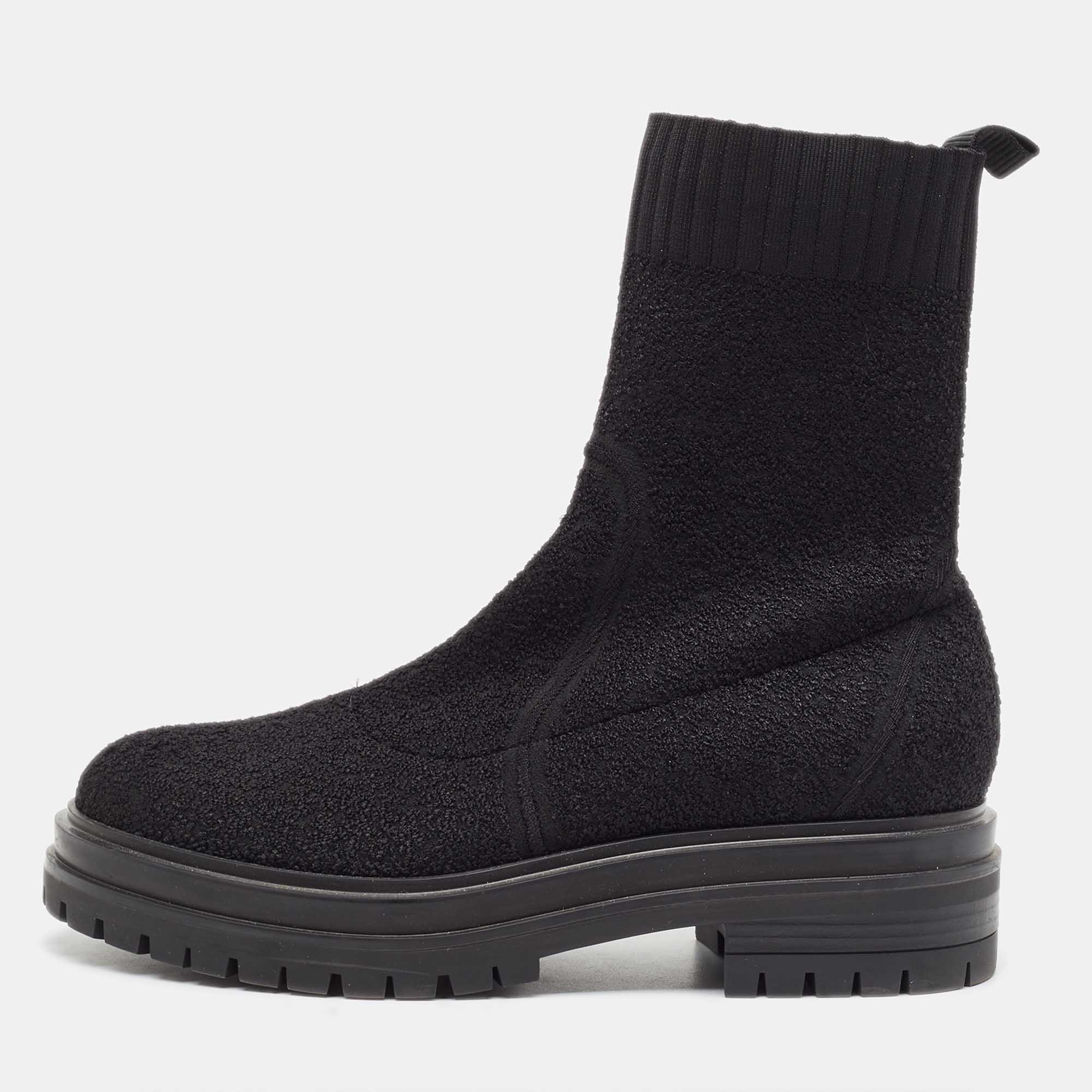 Pre Owned Gianvito Rossi Black Fabric Sock Ankle Boots Size 36