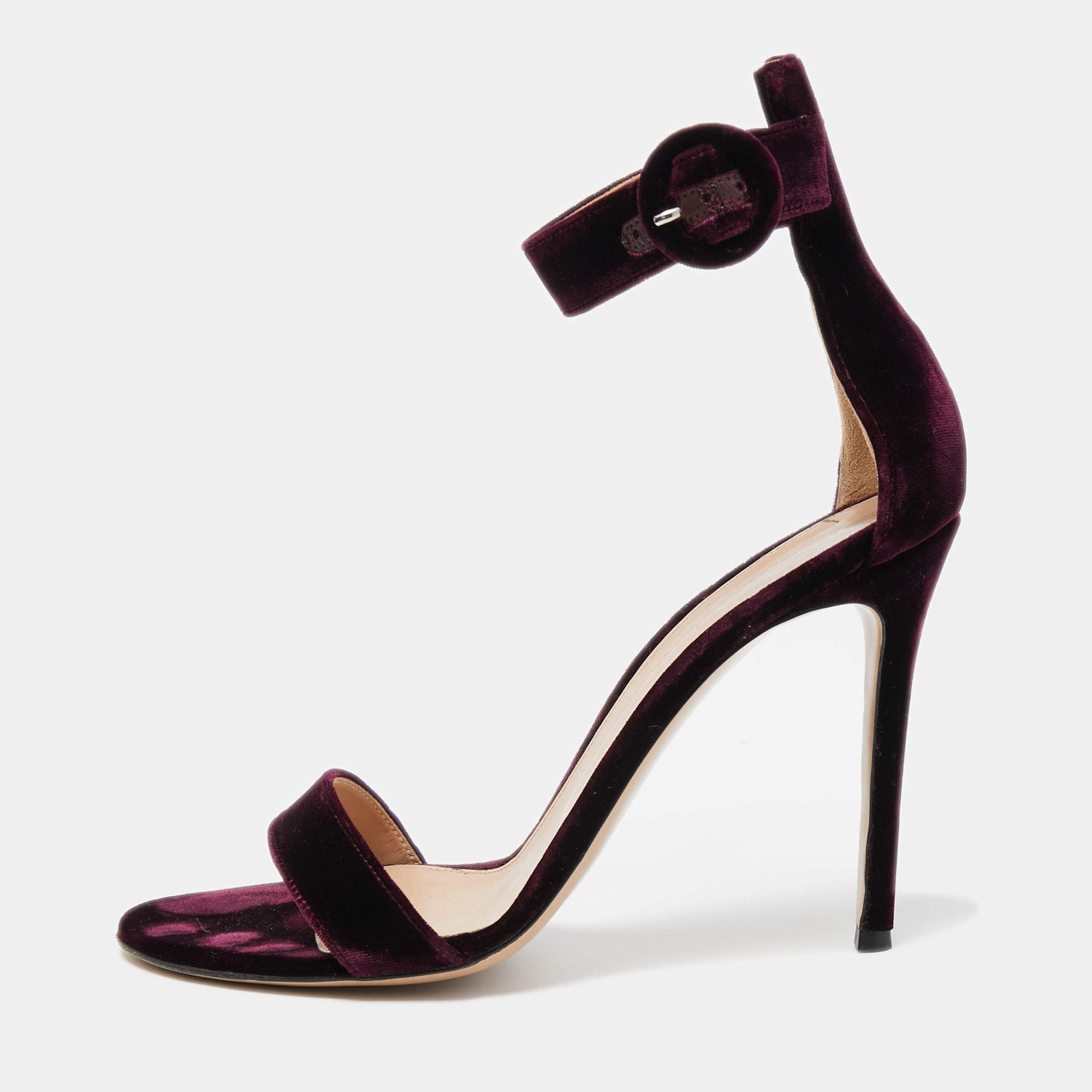 Pre Owned Gianvito Rossi Purple Velvet Portofino Sandals Size 40
