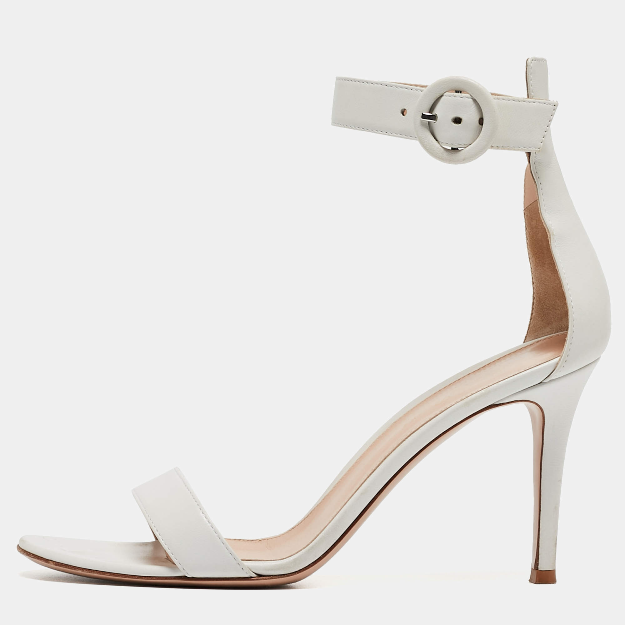 Pre Owned Gianvito Rossi White Leather Portofino Ankle Strap Sandals Size 38