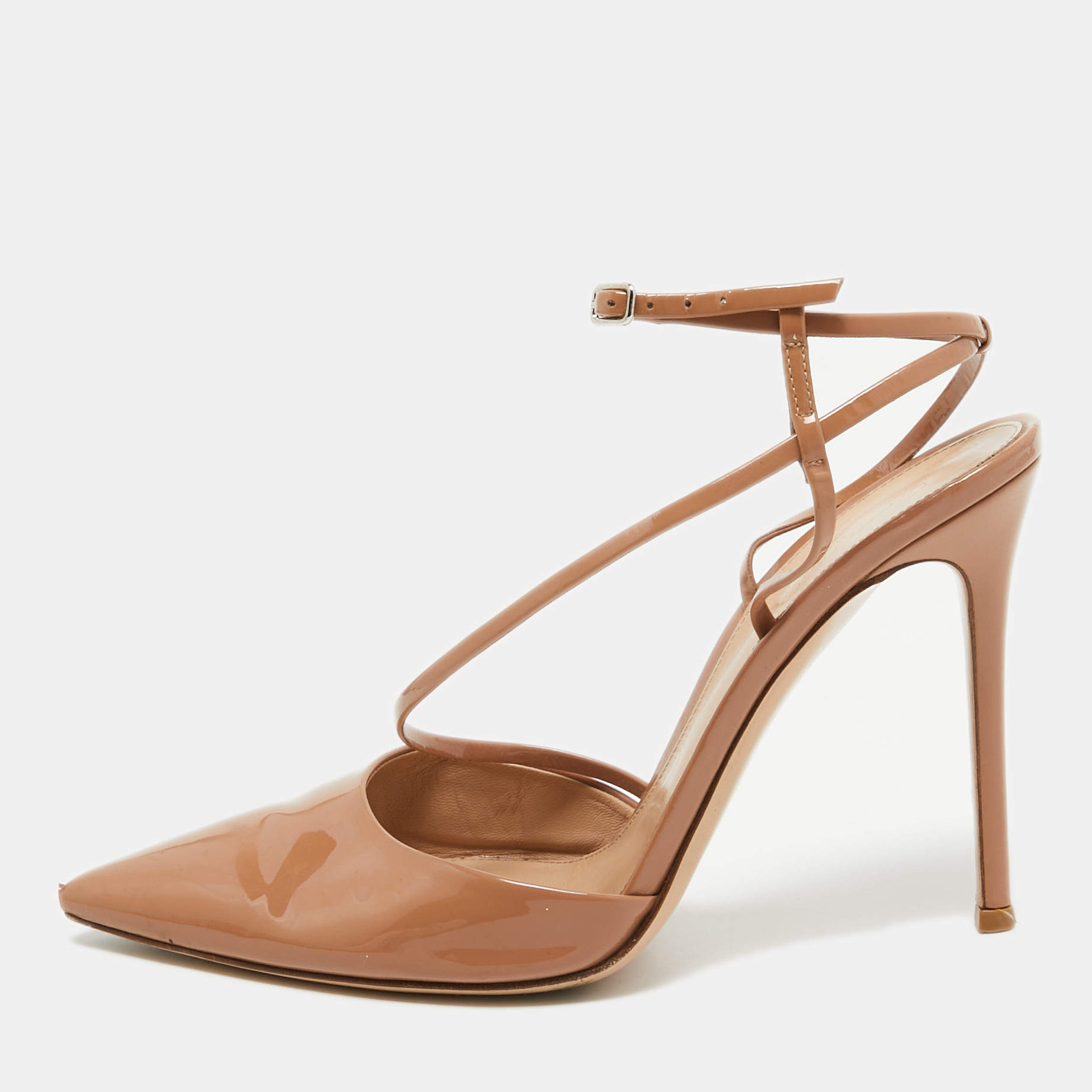 Gianvito Rossi Beige Patent Leather Ankle Strap Pumps Size 40 