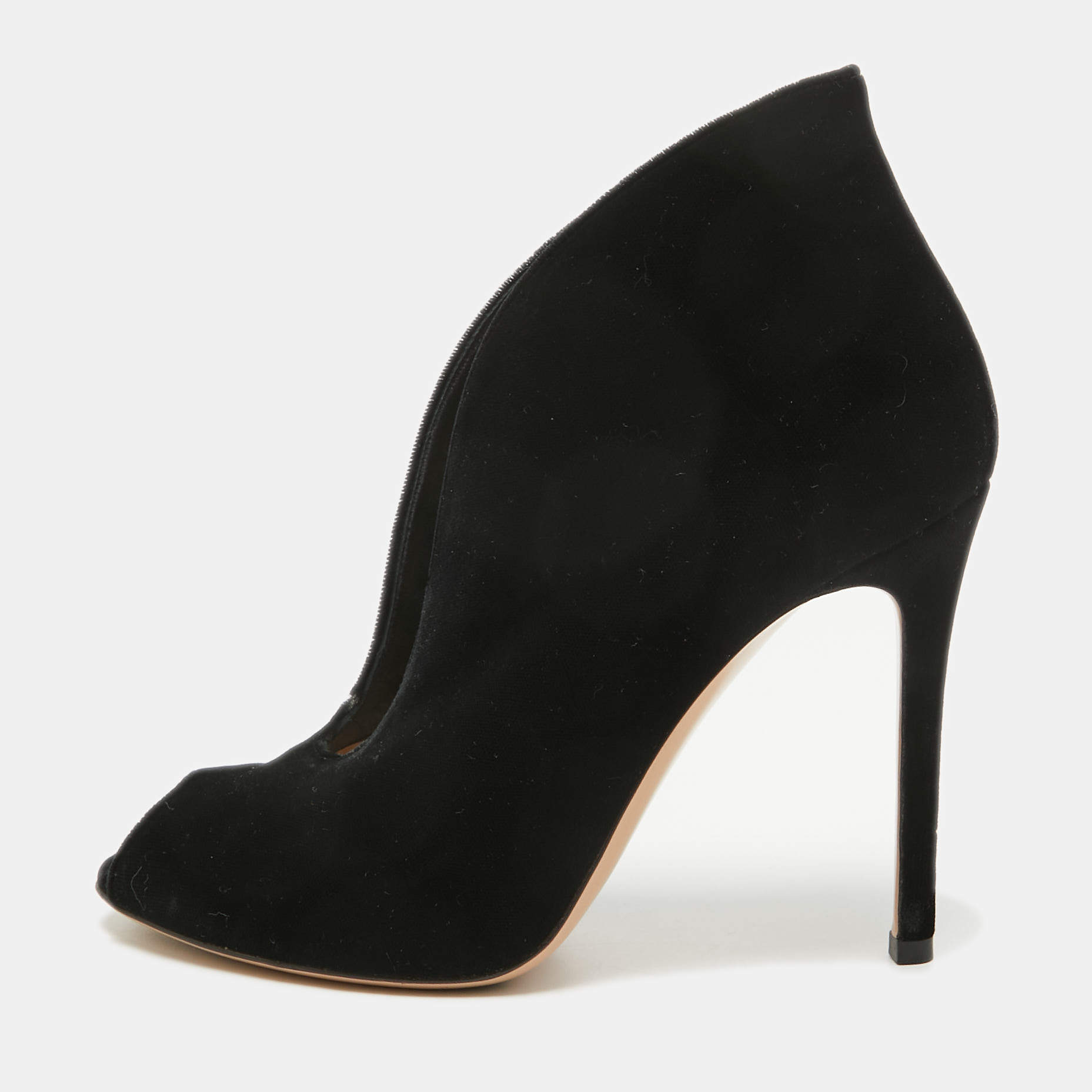 Gianvito Rossi Black Velvet Vamp Peep Toe Booties Size 37