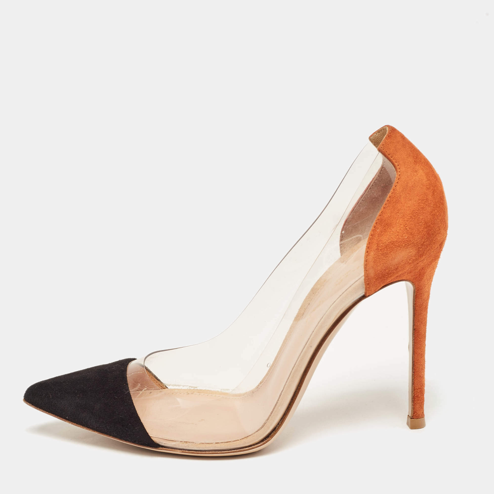 Pre Owned Gianvito Rossi Multicolor PVC and Suede Plexi Pumps Size 37