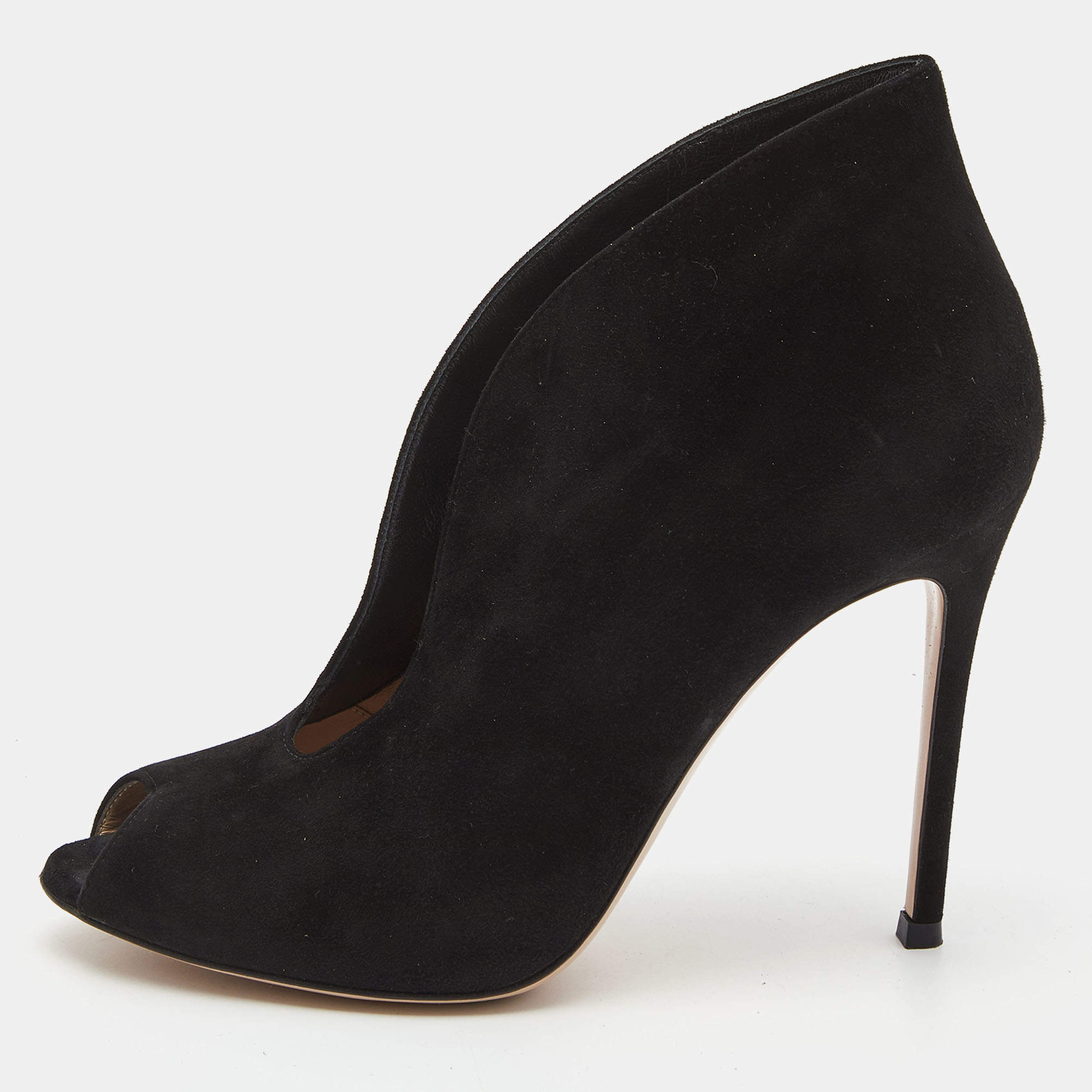 Pre Owned Gianvito Rossi Black Suede Vamp Peep Toe Booties Size 39