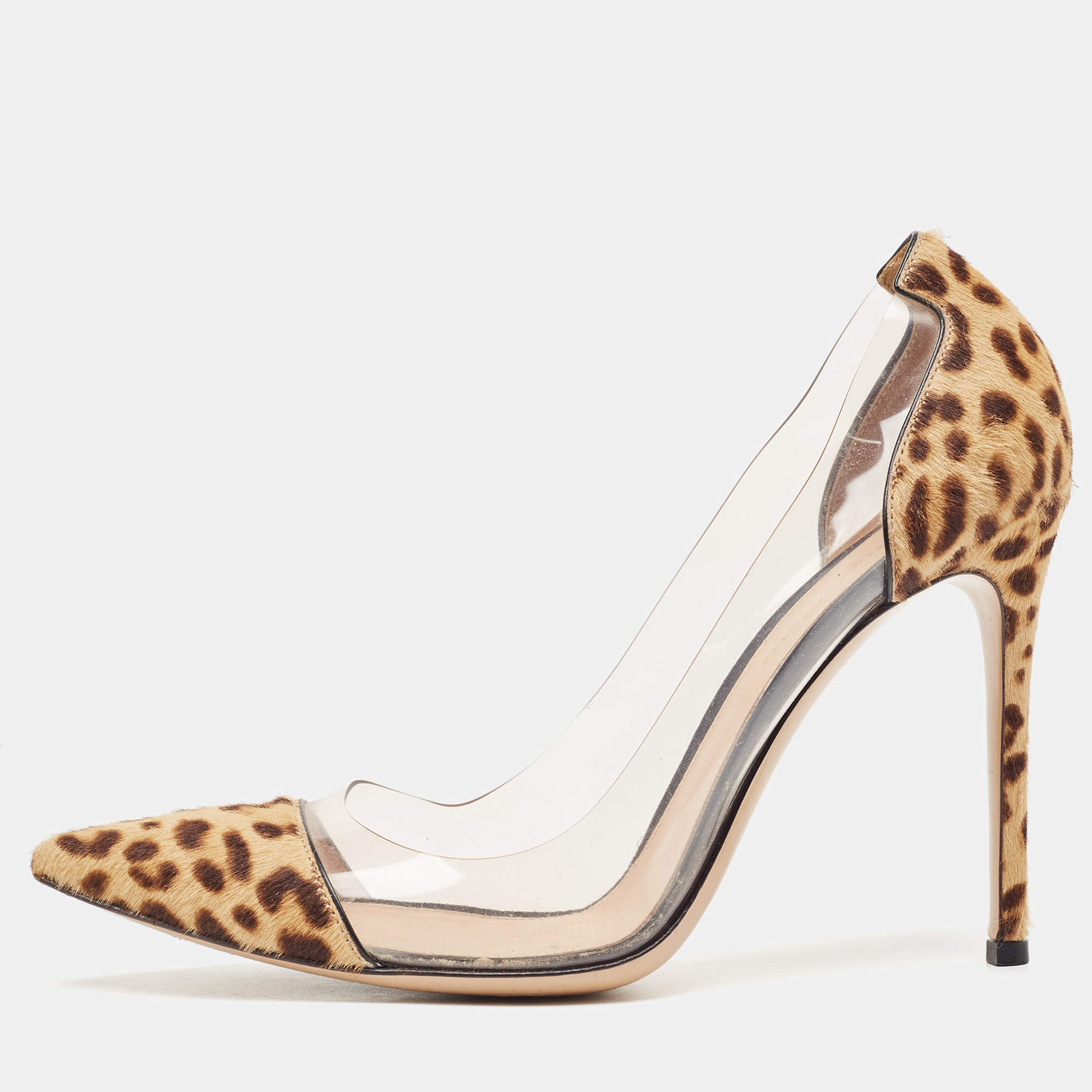 Gianvito Rossi Beige/Brown Animal Print Calf Hair and PVC Plexi Pumps Size 40