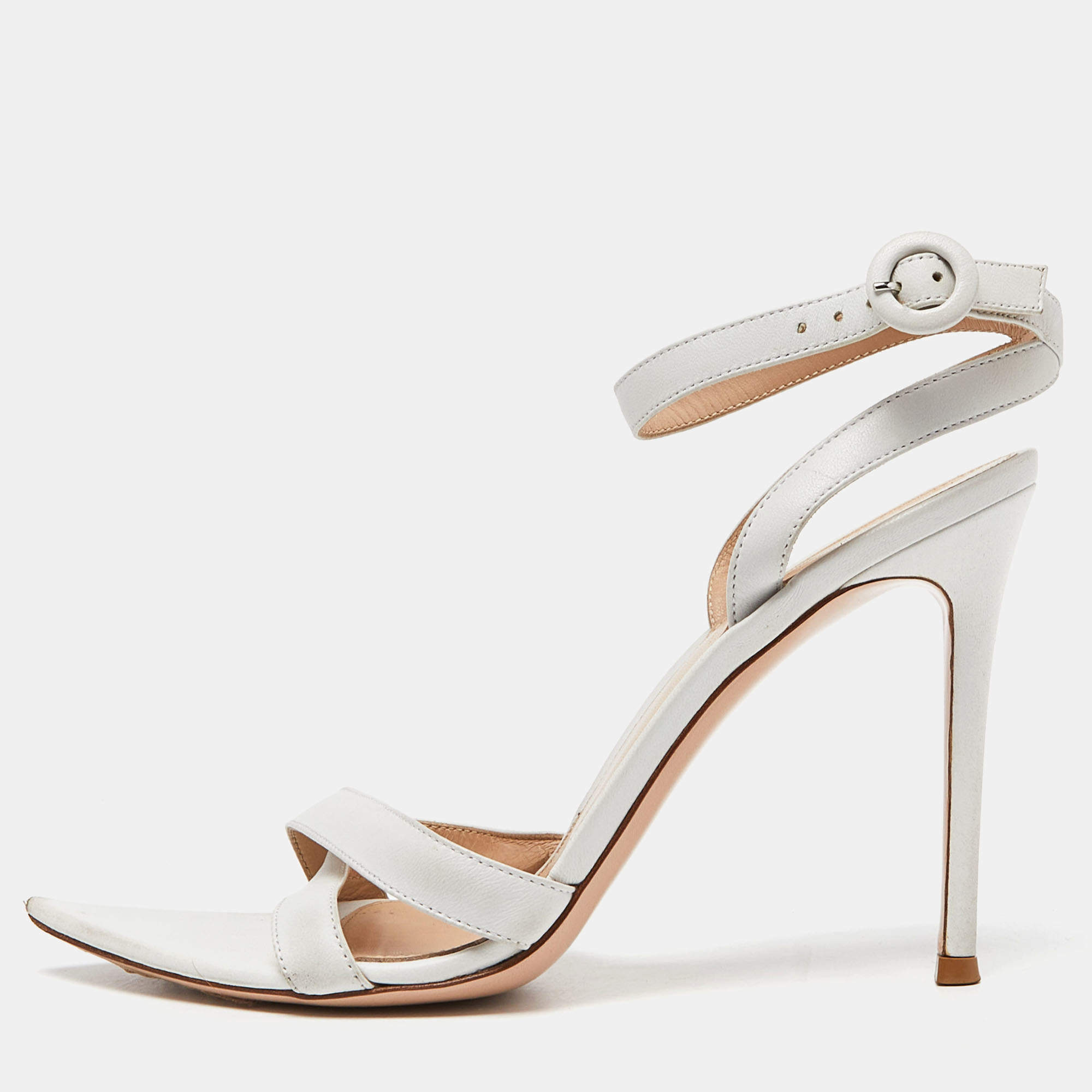 Pre Owned Gianvito Rossi White Leather Ankle Strap Sandals Size 38.5