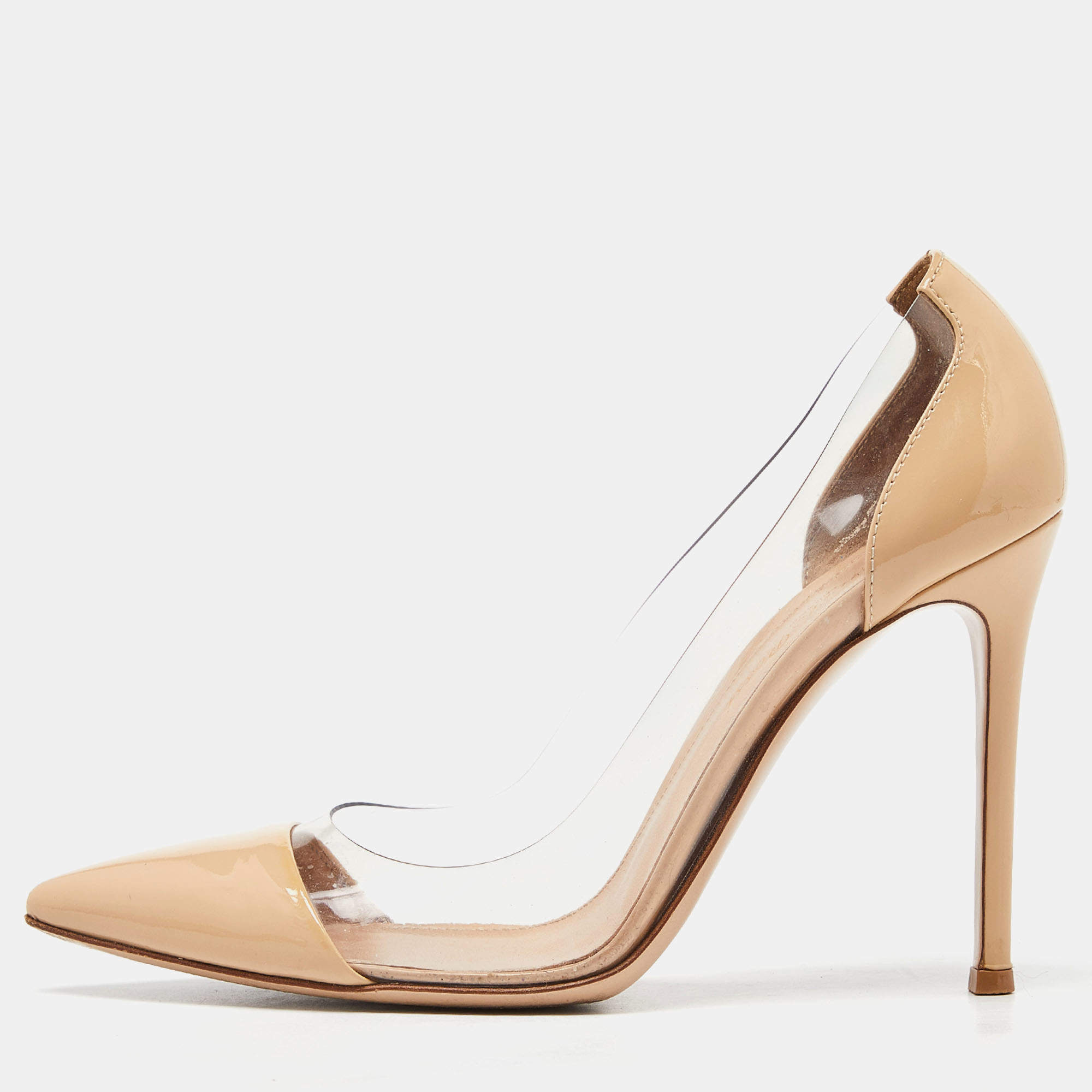 Pre Owned Gianvito Rossi Beige PVC and Patent Plexi Pumps Size 37