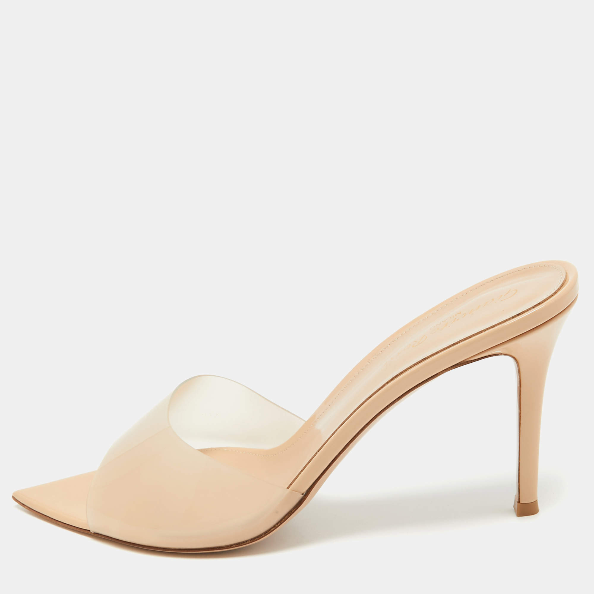 Pre Owned Gianvito Rossi Beige PVC and Patent Leather Open Toe Slide Sandals Size 41