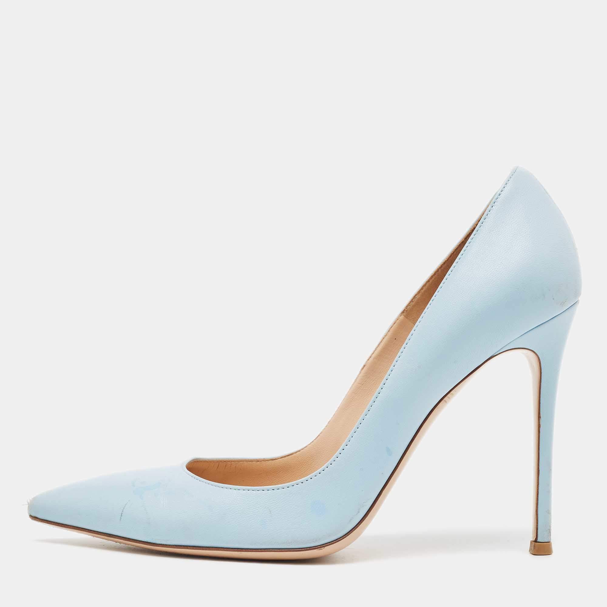 Gianvito Rossi Light Blue Leather Pointed Toe Pumps Size 39