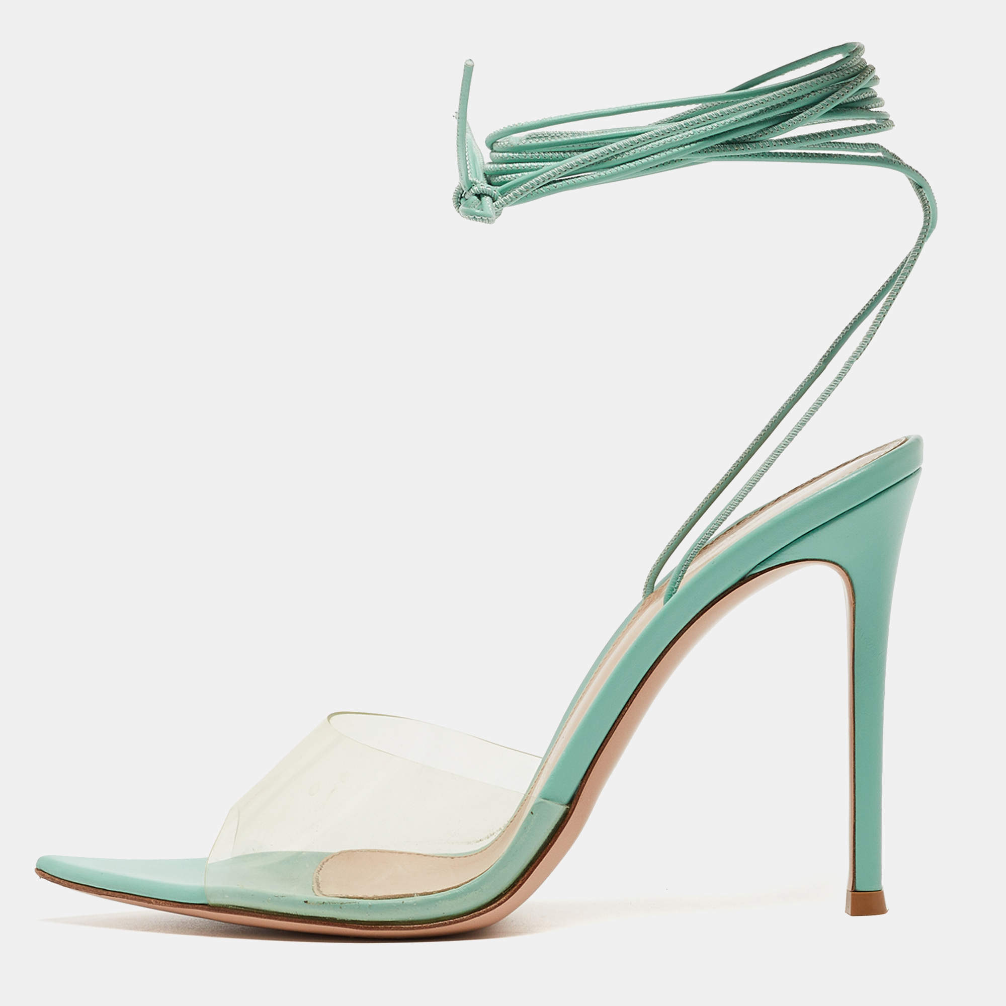 Gianvito Rossi Green Leather  Ankle Wrap Sandals Size 38