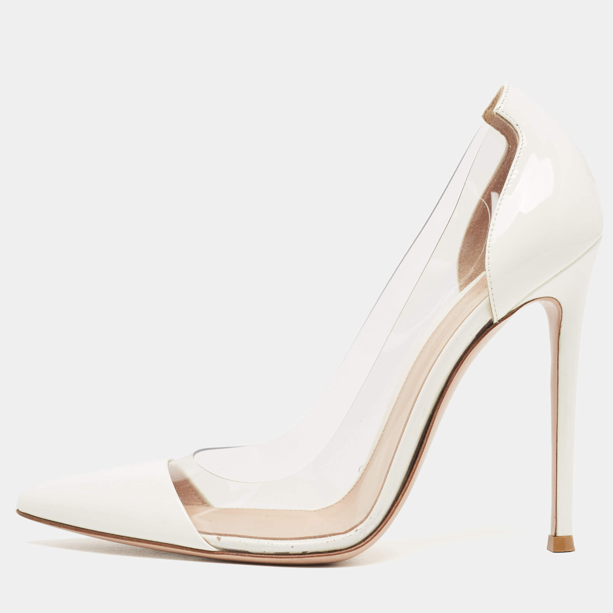 Pre Owned Gianvito Rossi White PVC and Patent Plexi Pumps Size 38