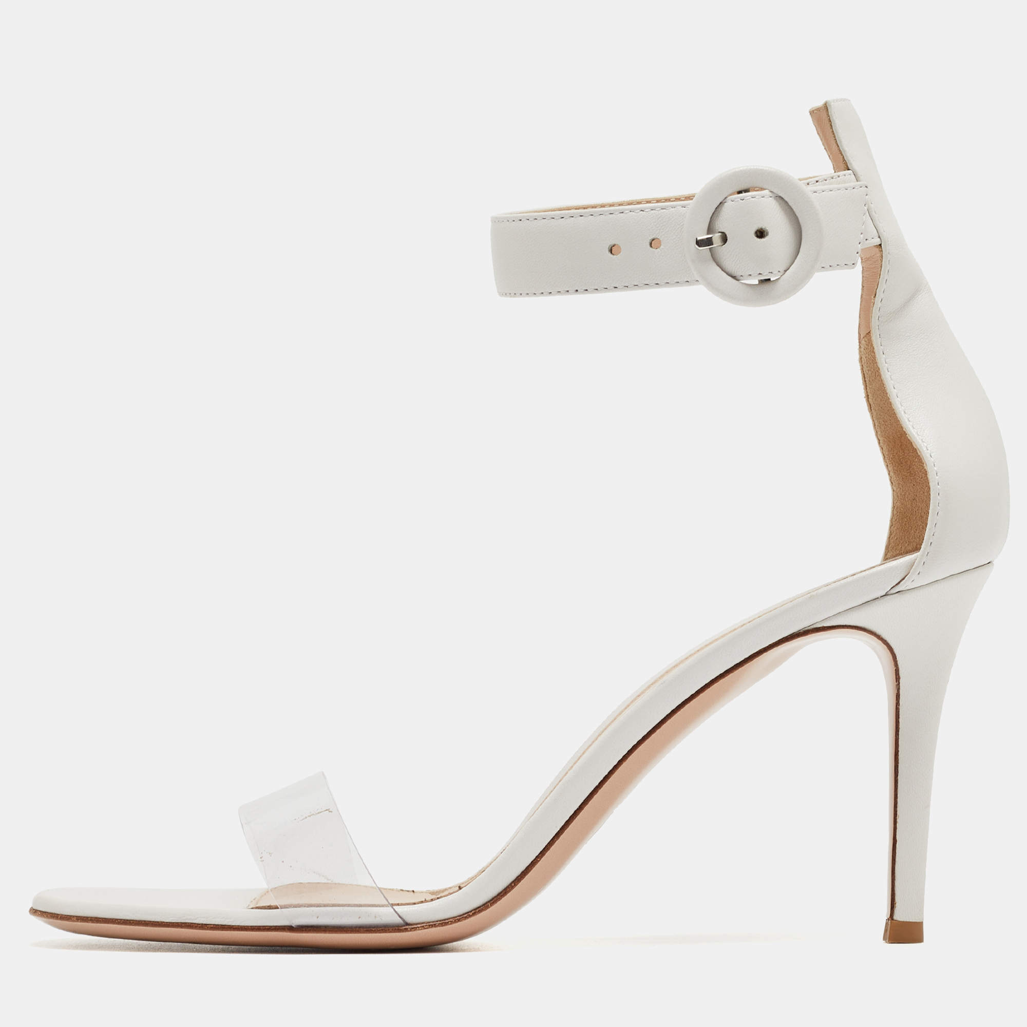 Pre Owned Gianvito Rossi White Leather and PVC Portofino Sandals Size 39