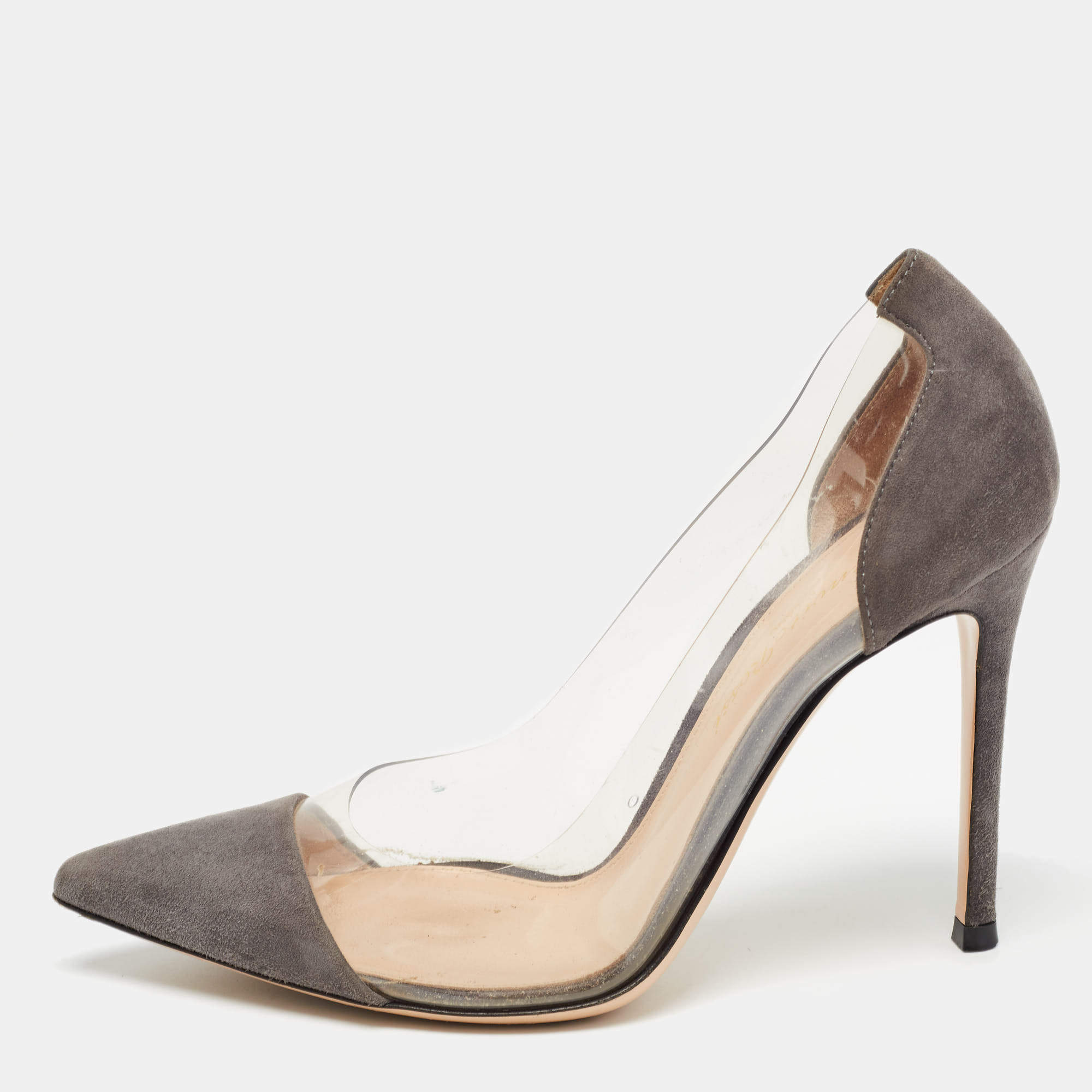 Gianvito Rossi Grey Suede and PVC Plexi Pumps Size 35.5