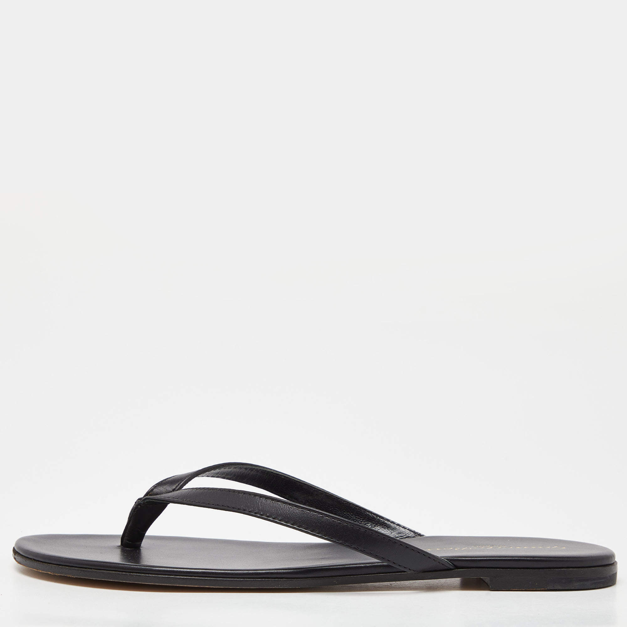 Pre Owned Gianvito Rossi Black Leather Thong Flats Slides Size 36
