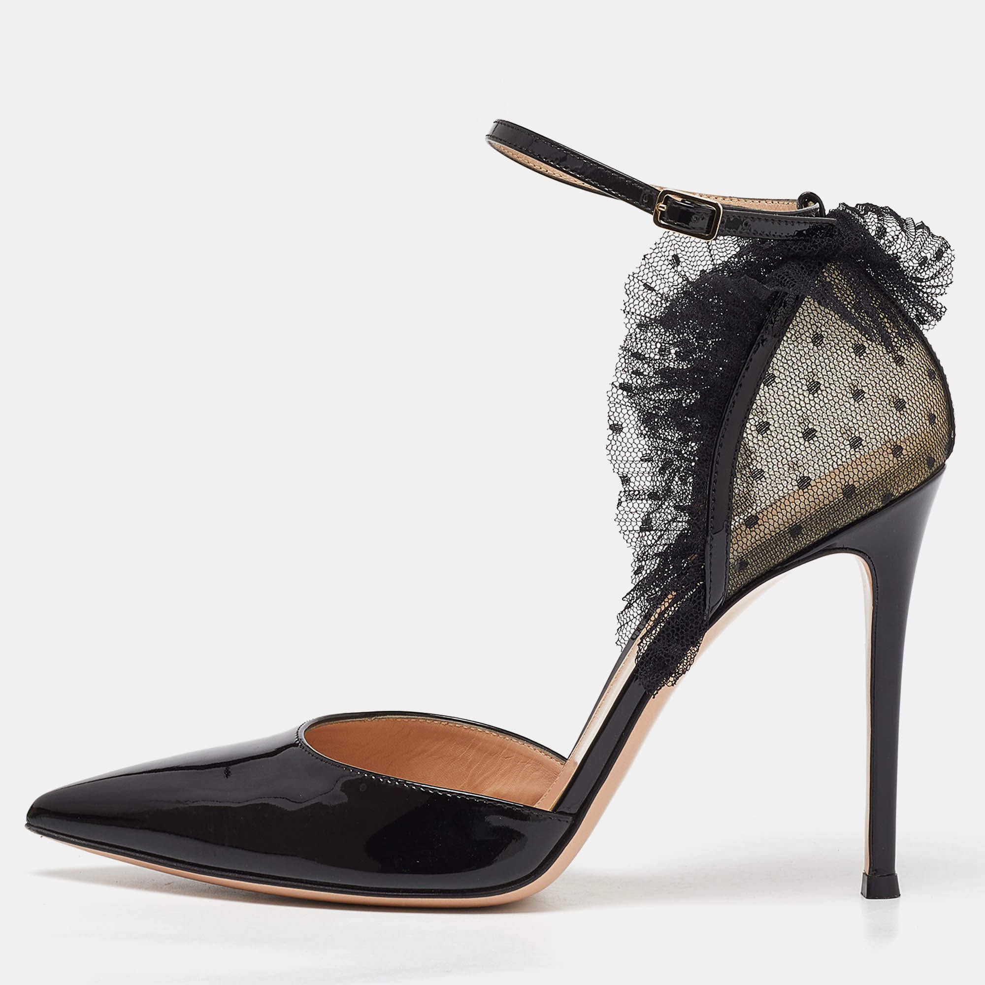 Pre Owned Gianvito Rossi Black Mesh and Patent Leather Beatrice Pointed Toe Pumps Size 40