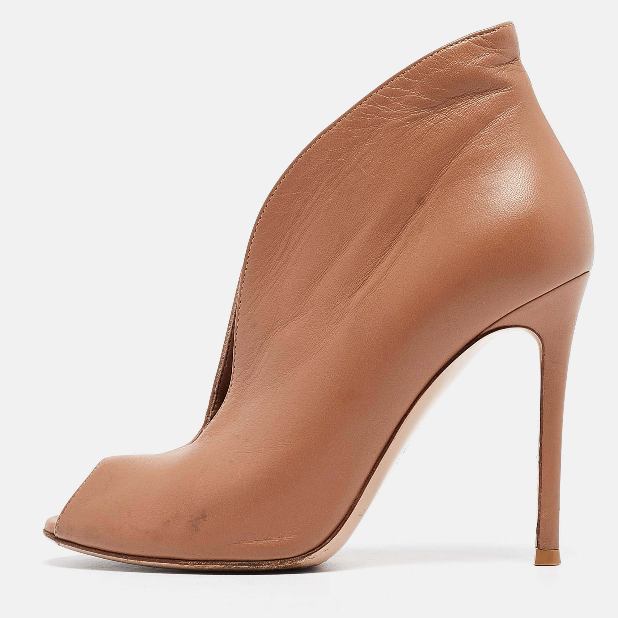 Gianvito Rossi Beige Leather Vamp Booties Size 36.5