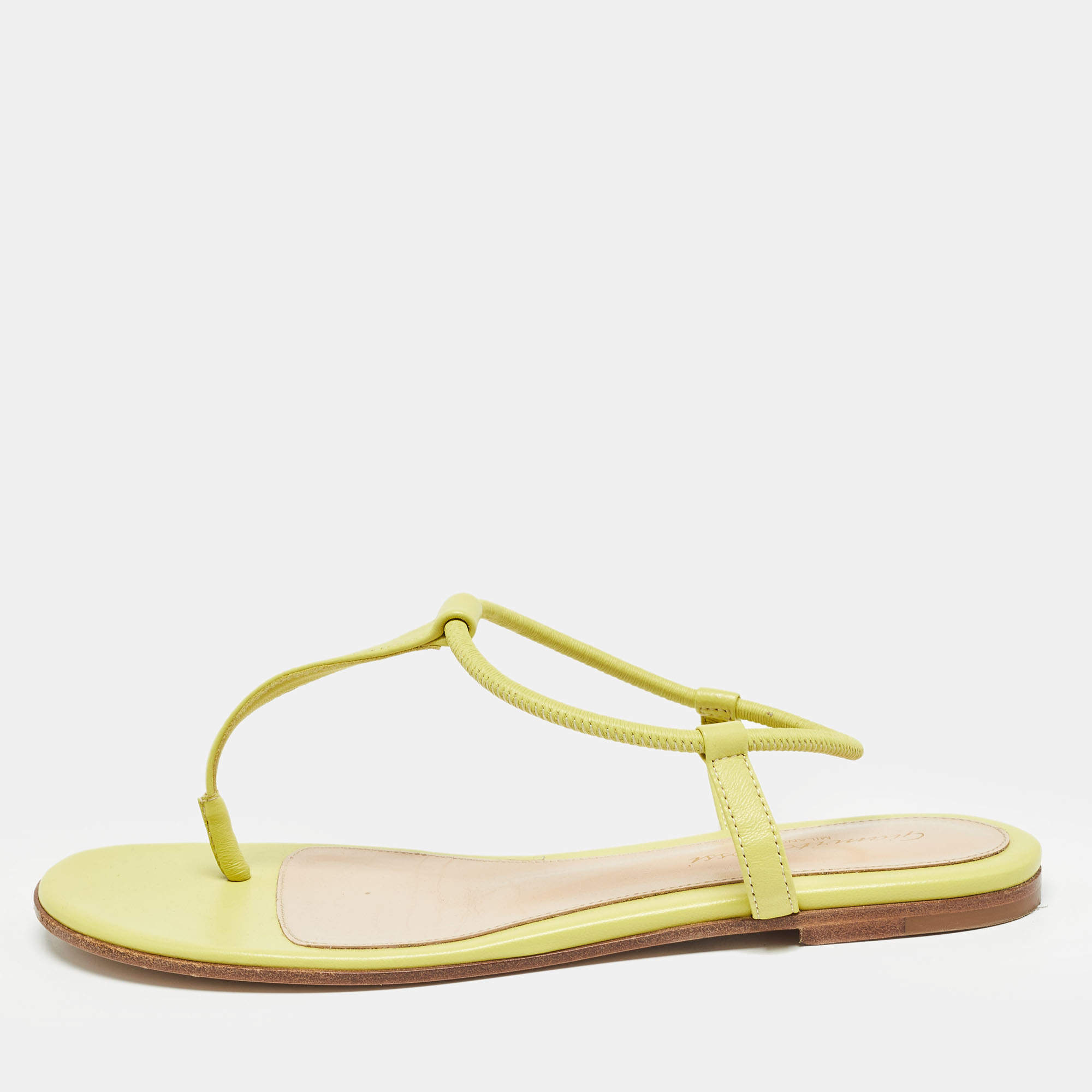 Pre Owned Gianvito Rossi Green Leather Slingback Sandals Size 38