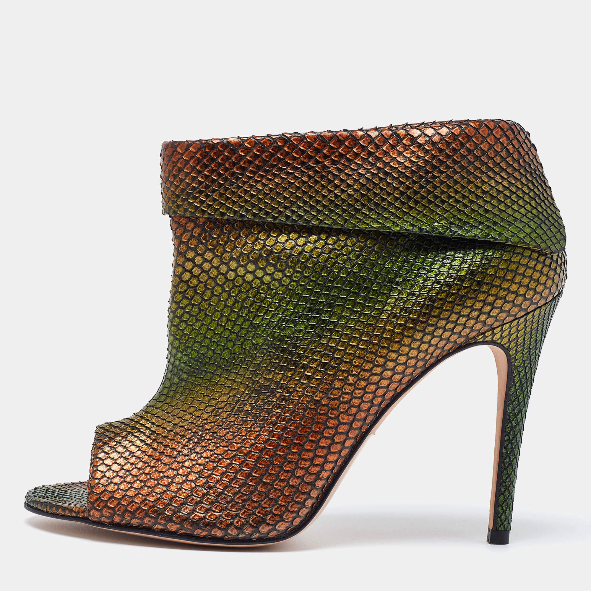 Gina Multicolor Python Peep Toe Booties Size 39