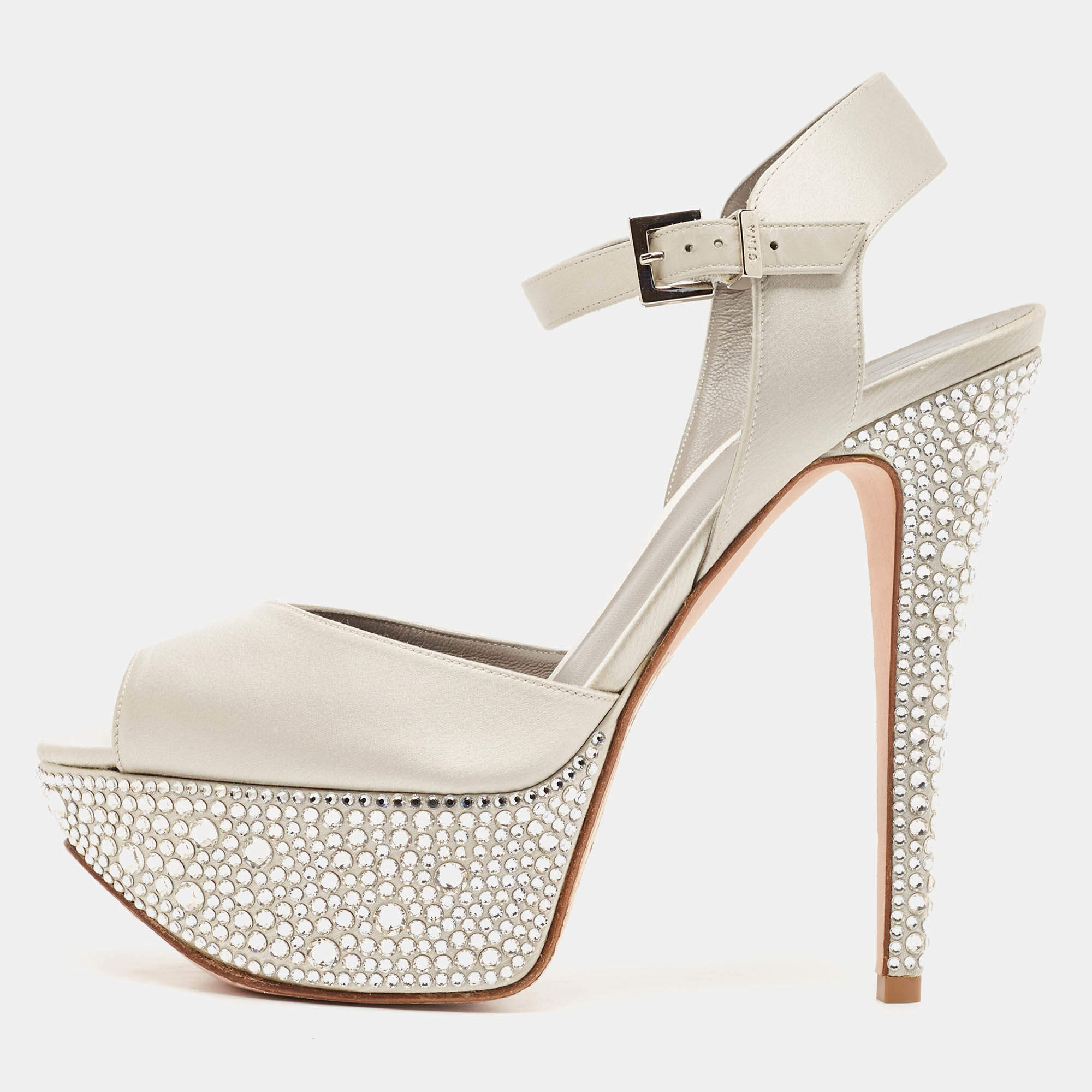 Gina Grey Satin Crystal Embellished Platform Sandals Size 40