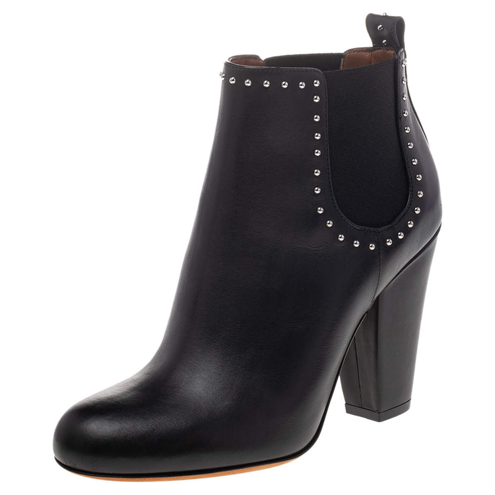 Pre Owned Givenchy Black Studded Leather Ankle Booties Size 36