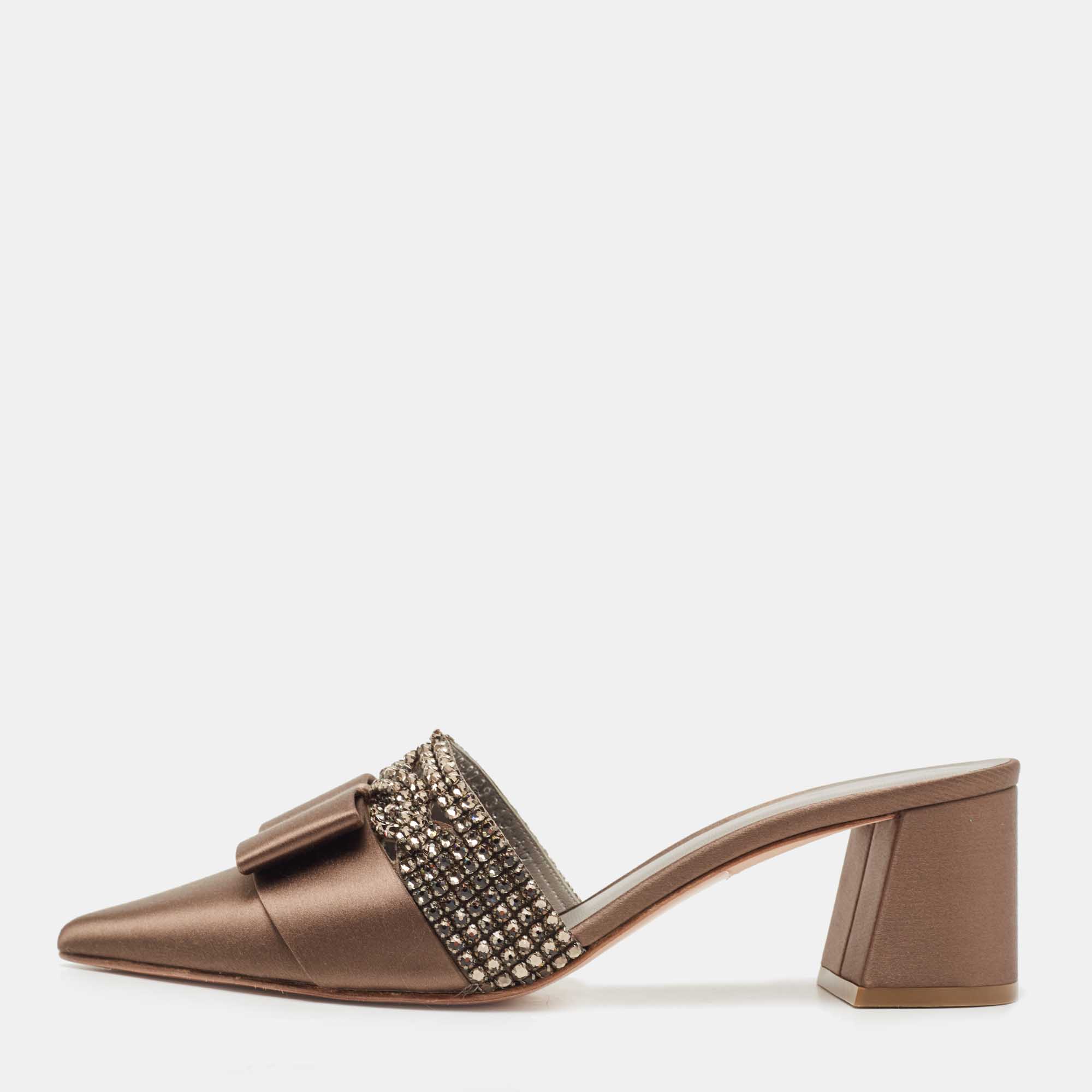 Gina Brown Satin Chachki Block Heel Mules Size 40